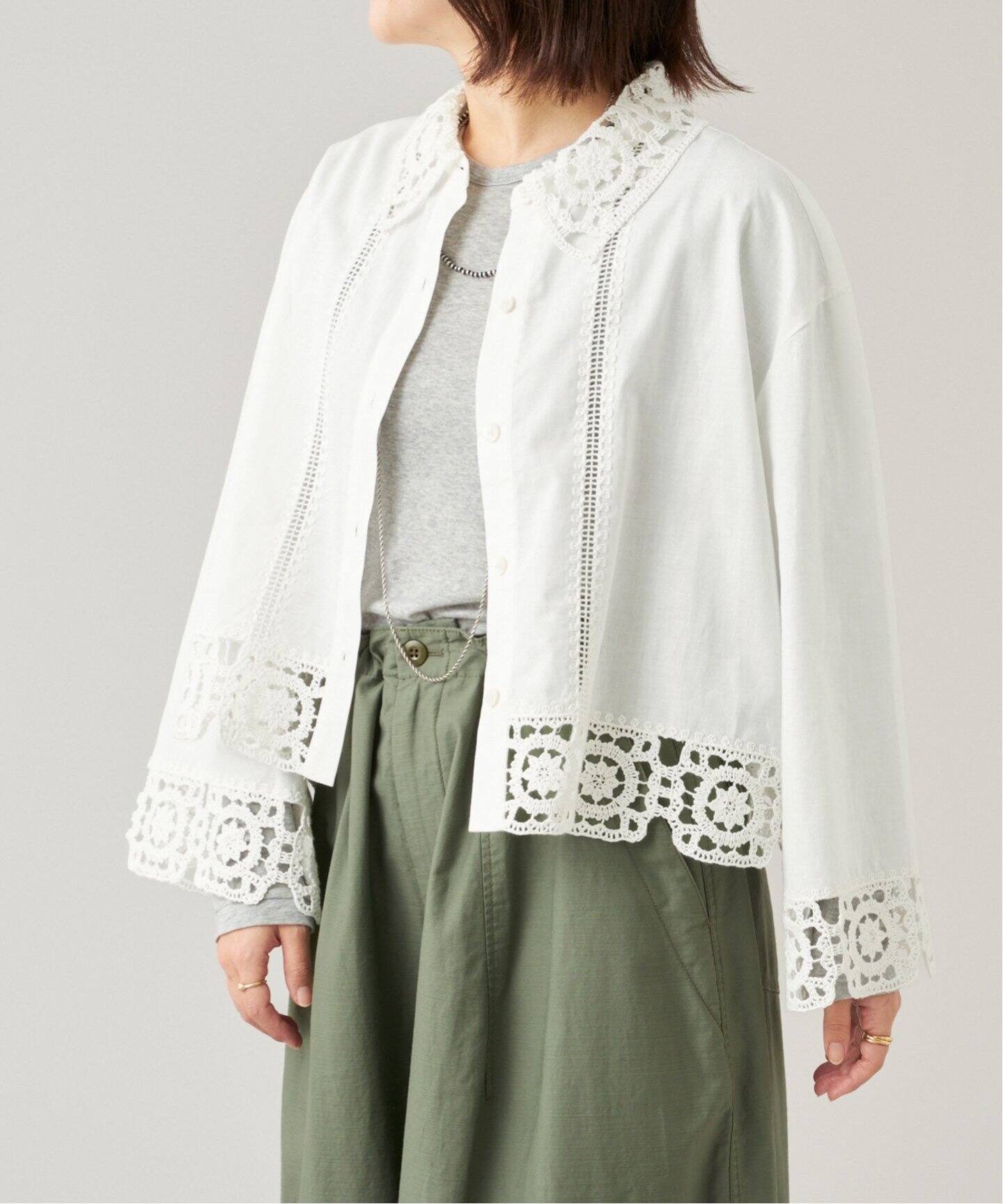 IENA LA BOUCLE エンブロイダリーレースコンビシャツ（シャツ  