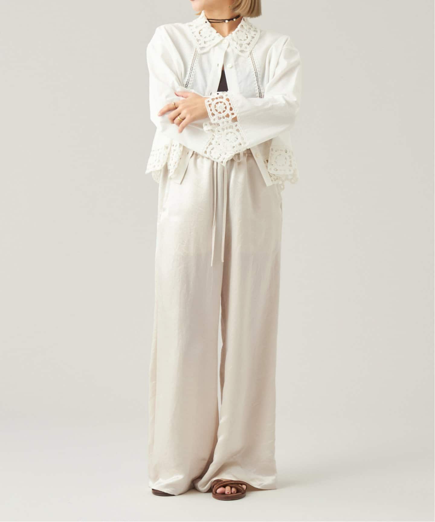 IENA LA BOUCLE エンブロイダリーレースコンビシャツ（シャツ