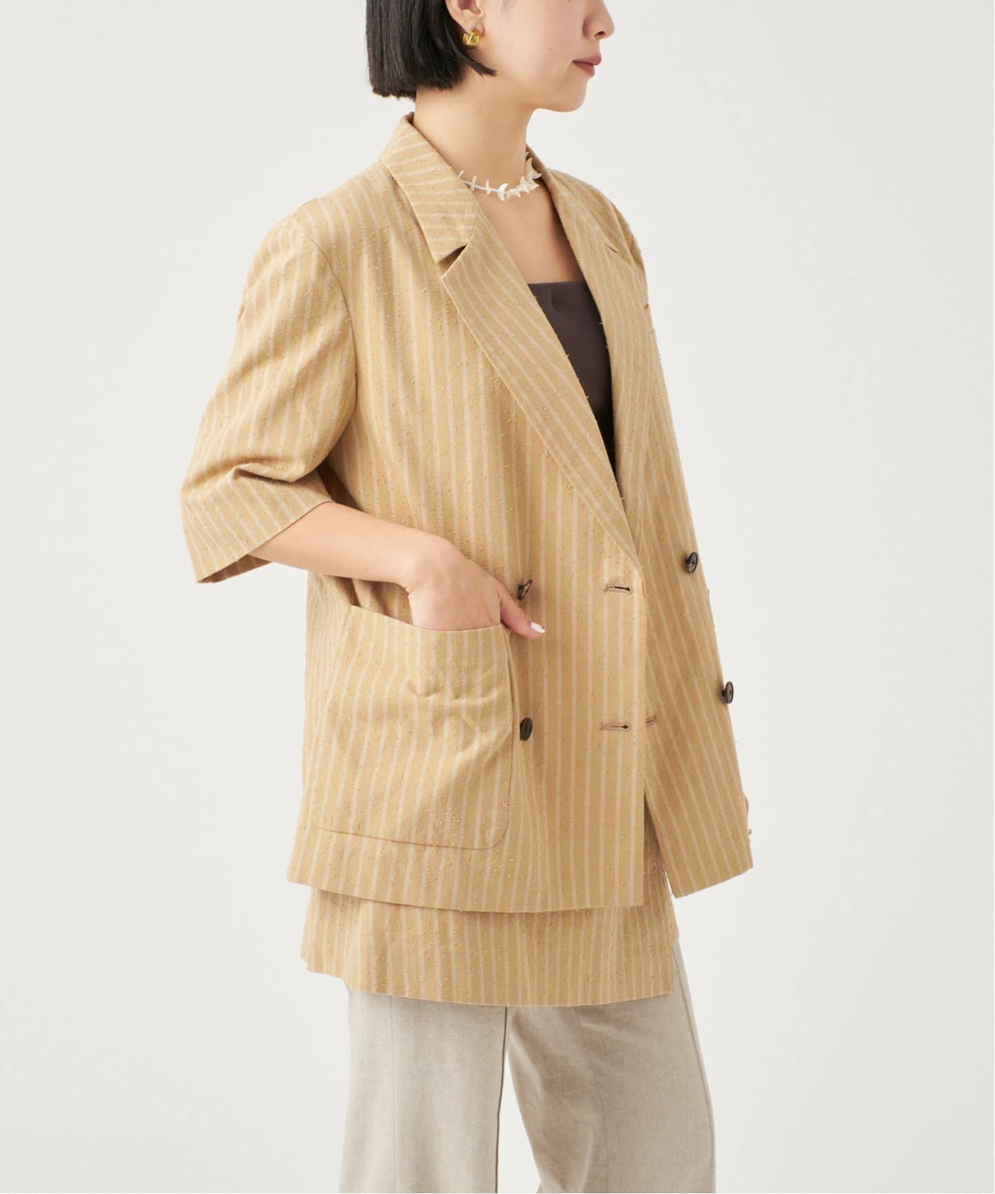 IENA LA BOUCLE カールヤーンハーフスリーブジャケット（その他