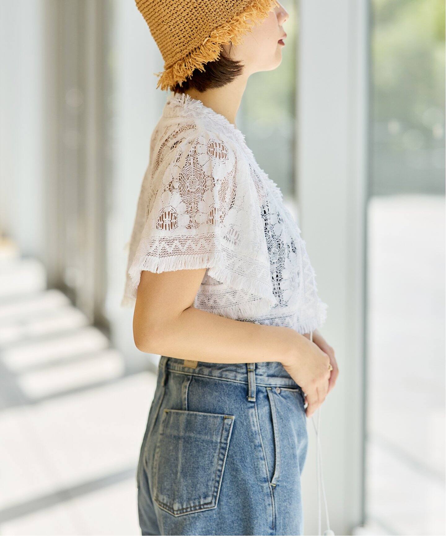 ブラウス シャツ IENA LA BOUCLE コットンレースショートボレロ レディース IENA LA BOUCLE コットンレースショートボレロ（シャツ