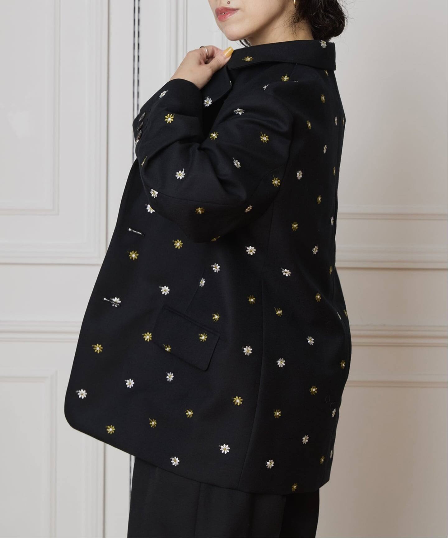 IENA LA BOUCLE フラワーエンブロイダリーウール2Bジャケット 