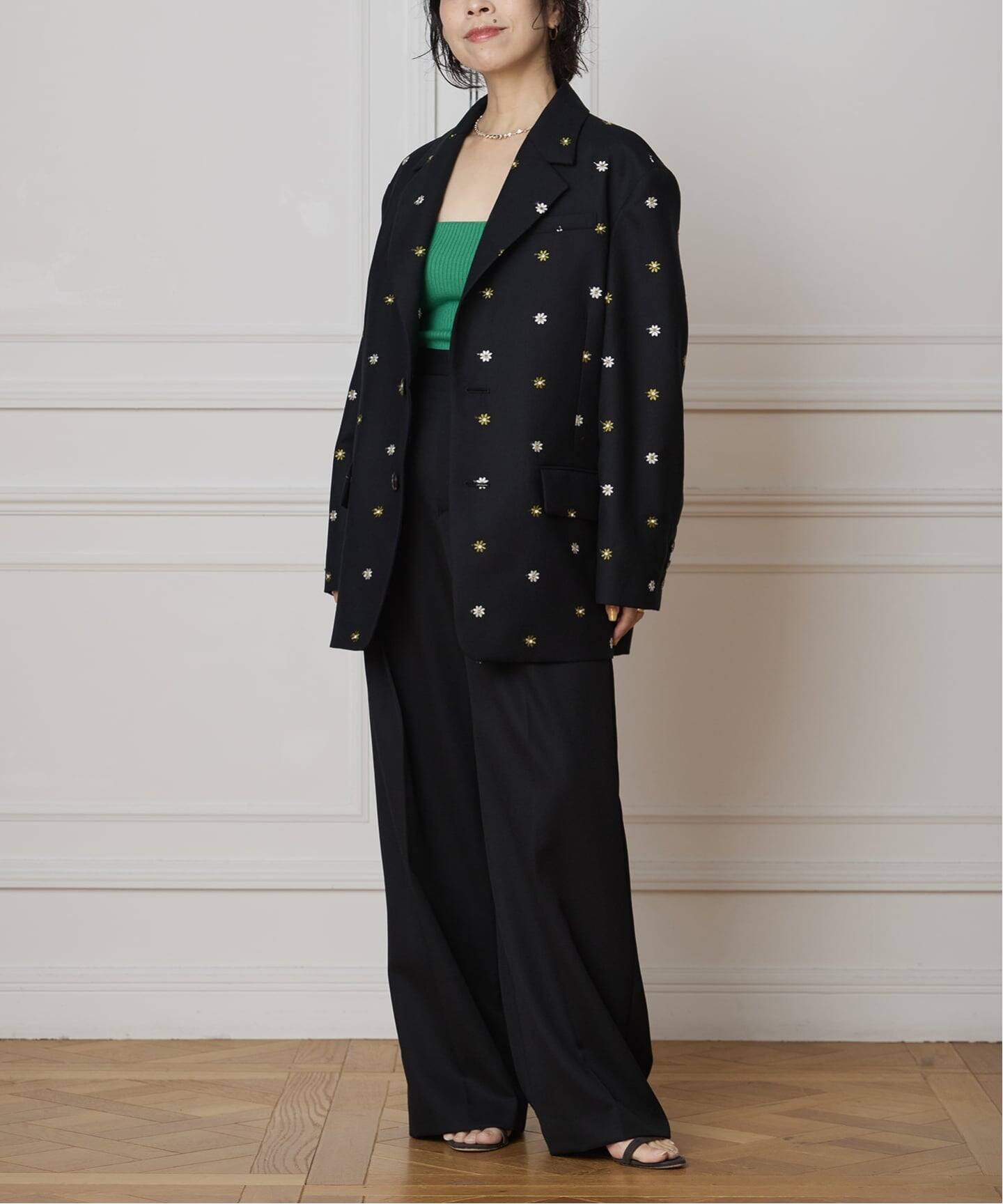 IENA LA BOUCLE フラワーエンブロイダリーウール2Bジャケット