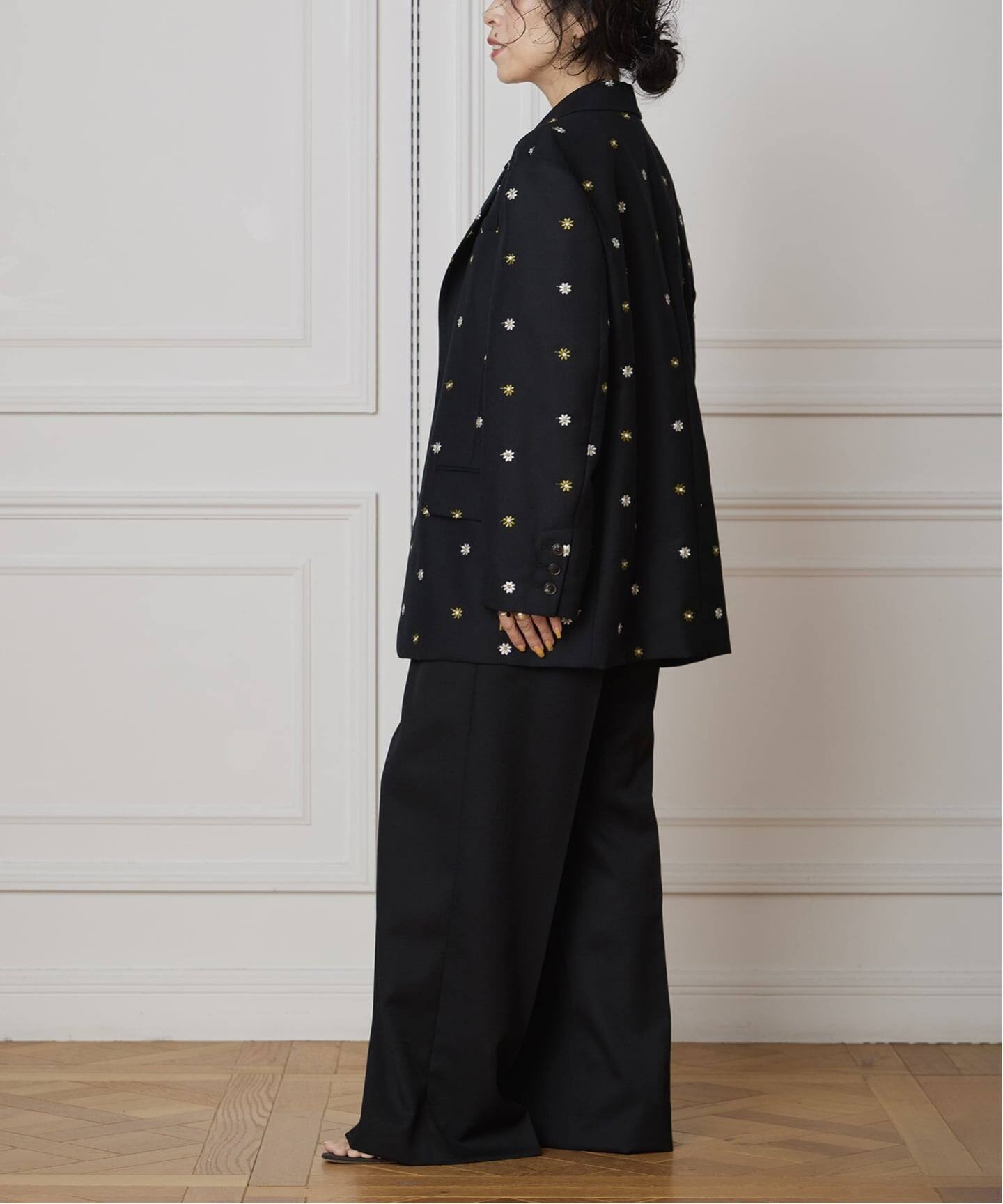 IENA LA BOUCLE フラワーエンブロイダリーウール2Bジャケット