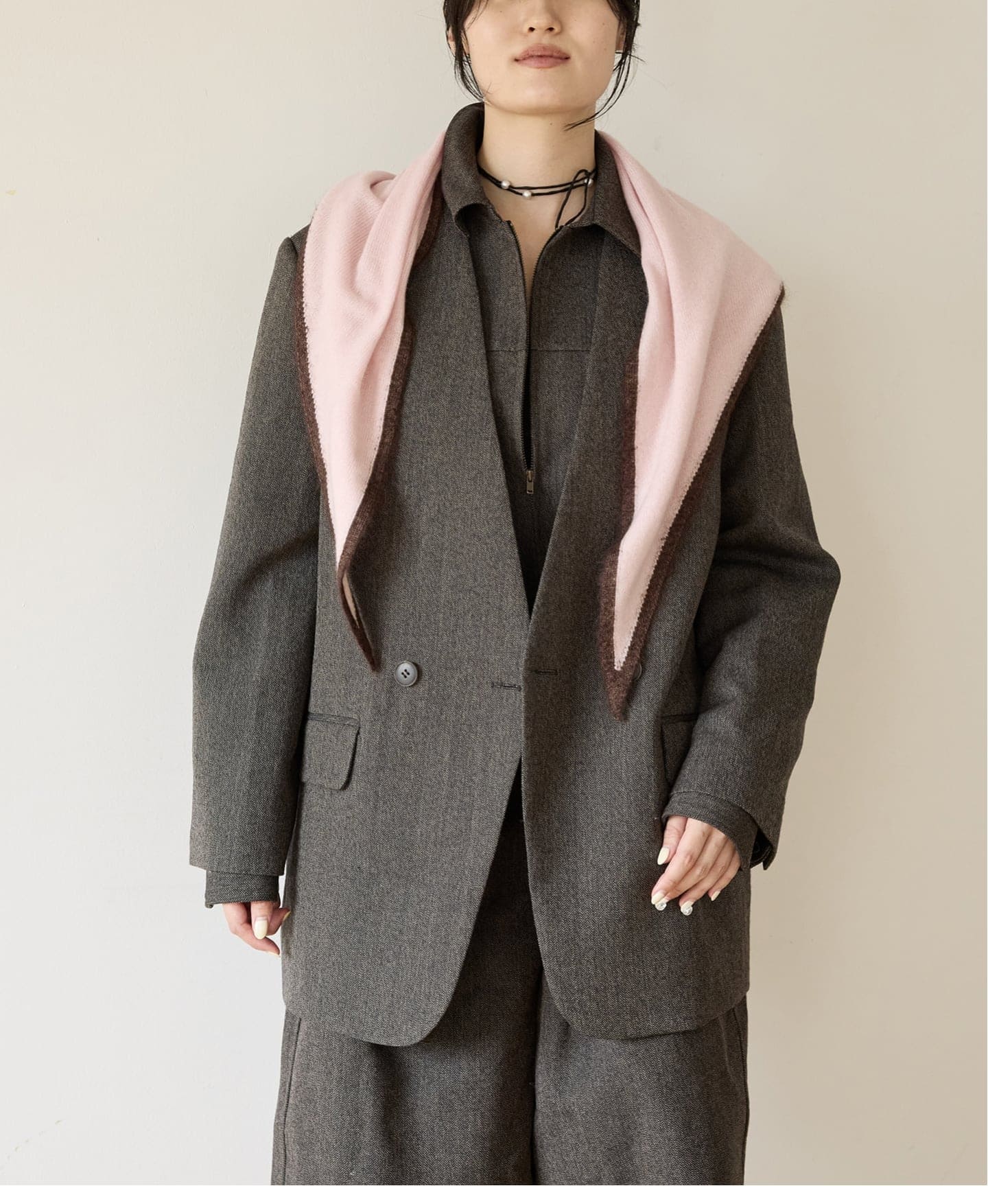 IENA LA BOUCLE メランジウールカラーレスジャケット（ノーカラー