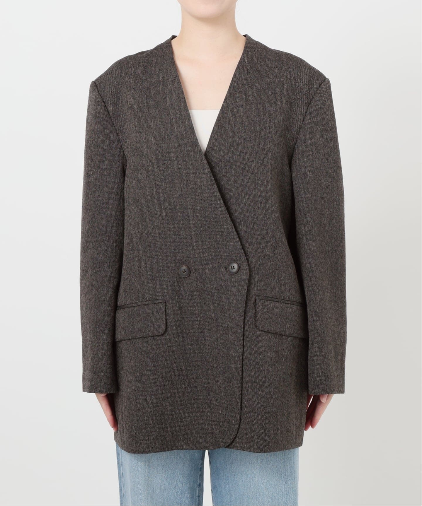 IENA イエナ Wool/Vi カラーレスジャケット IENA（イエナ）の「Wool/Vi カラーレスジャケット（ノーカラー