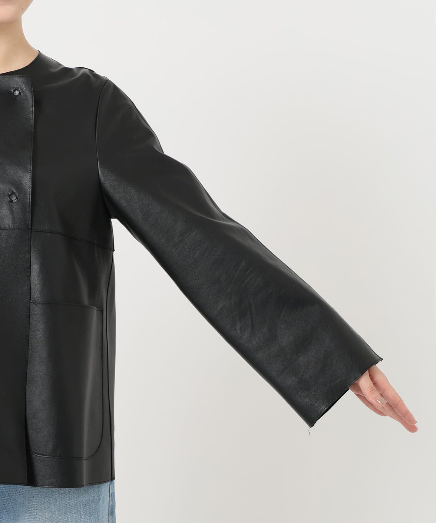 イエナ　ノーカラー　レザー　ジャケット 追加予約》IENA LA BOUCLE SHEEPレザージャケット（ノーカラー