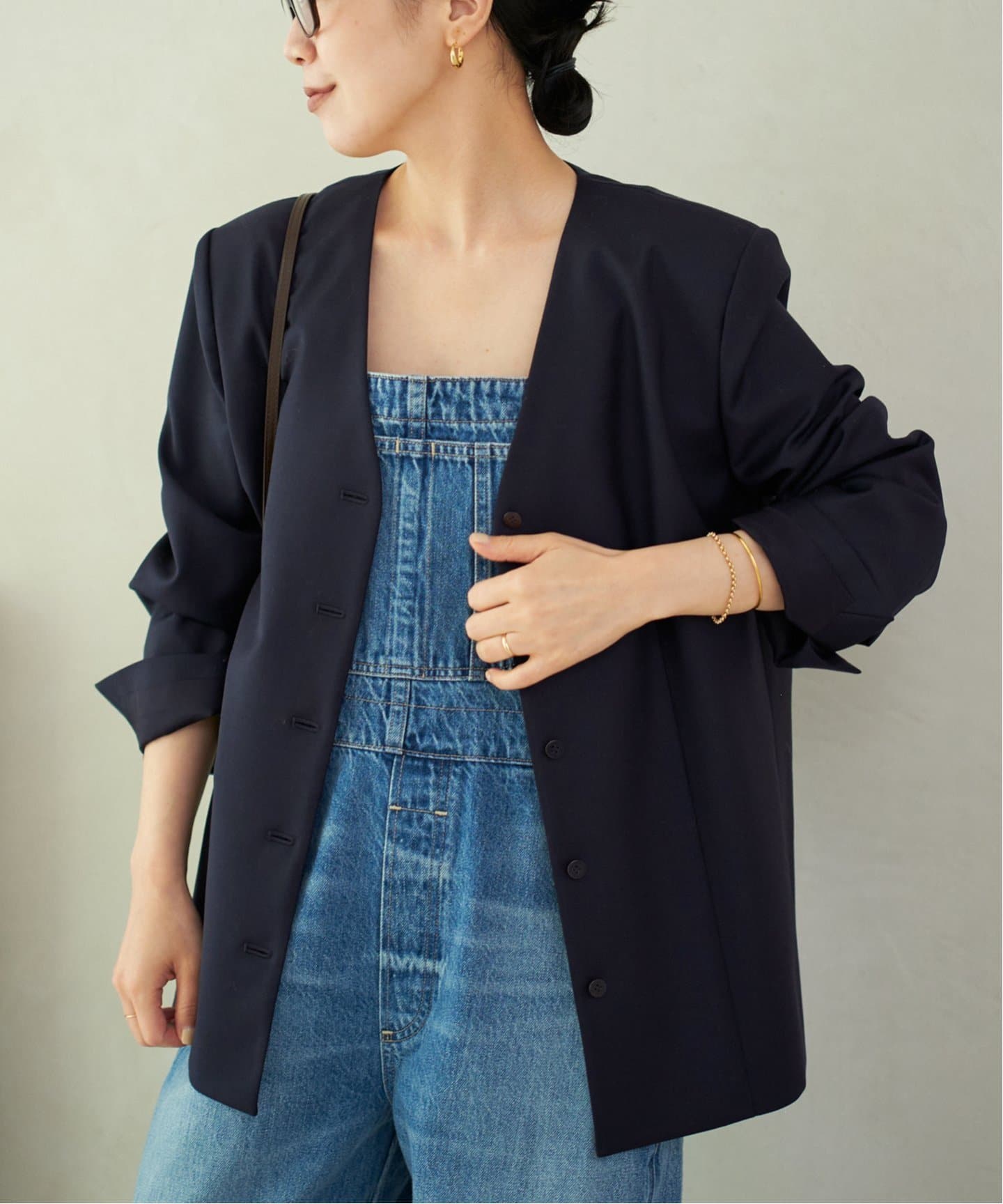 plage プラージュ　ストライプ ノーカラージャケット ネイビー plage プラージュストライプ ノーカラージャケット ネイビー