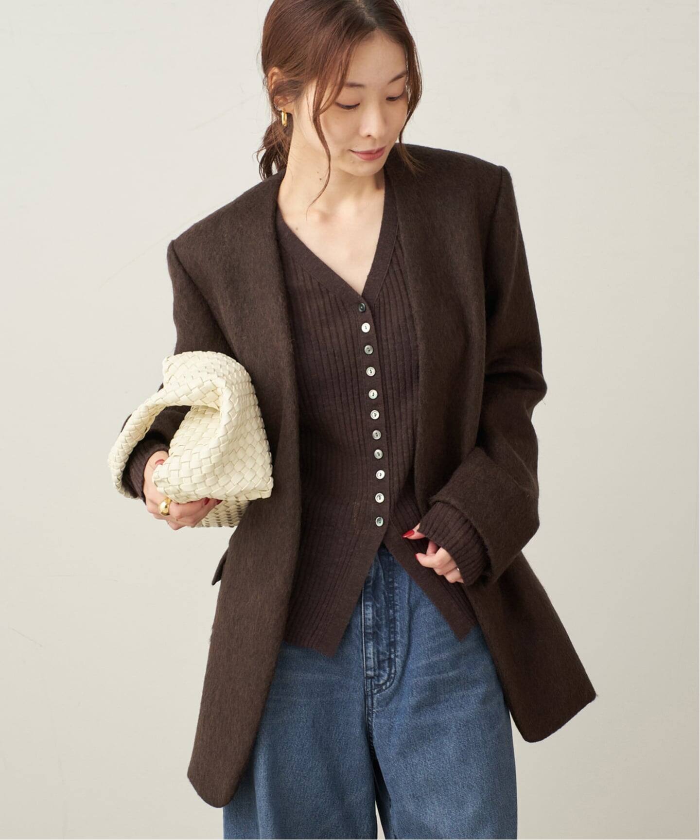 新品タグ付き　Plage SHEER ジャケット　ブラウン　36 セール】Sheer ジャケット（ノーカラージャケット）｜Plage