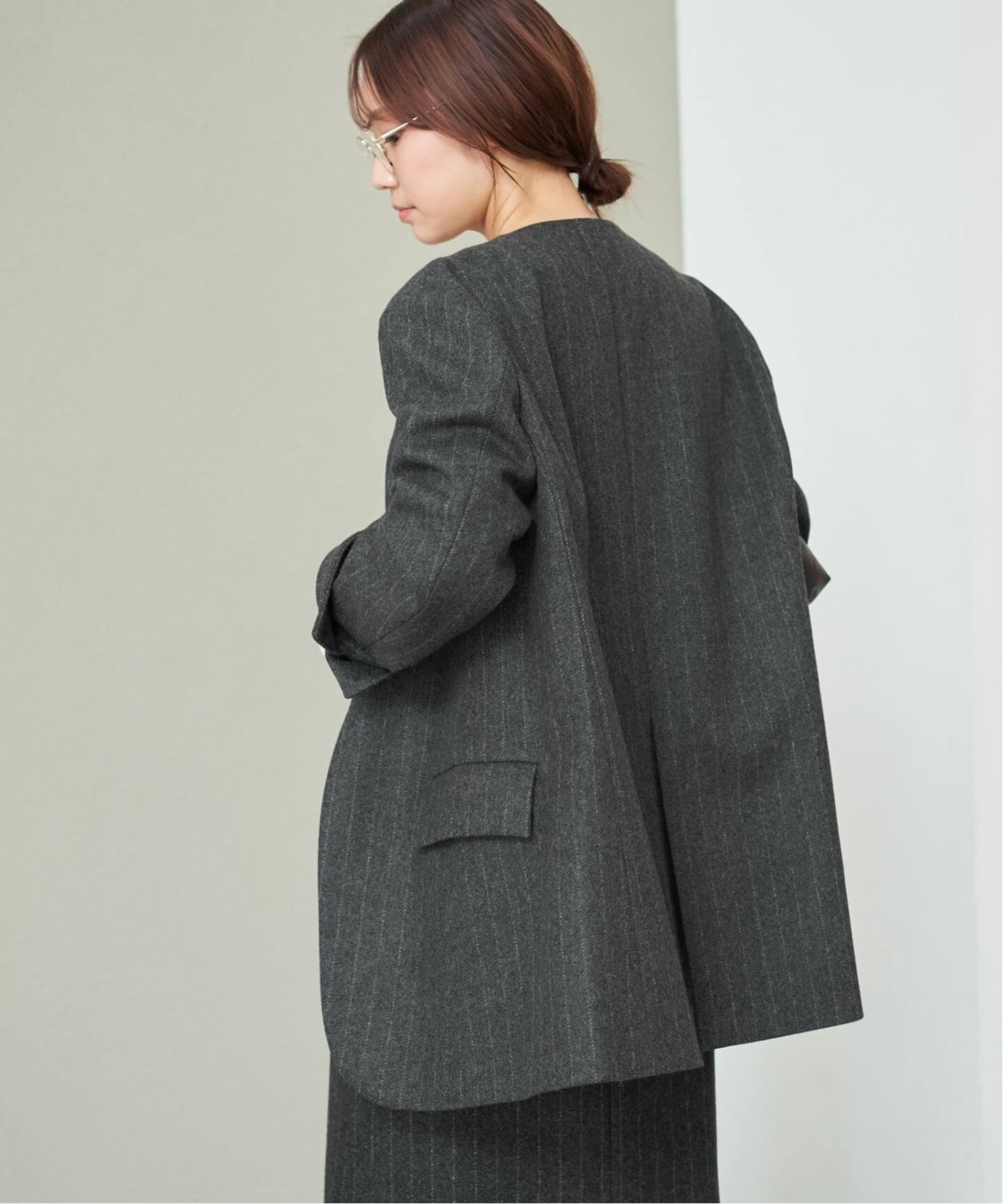 R'IAM メルトンストライプ ジャケット（ノーカラージャケット）｜Plage