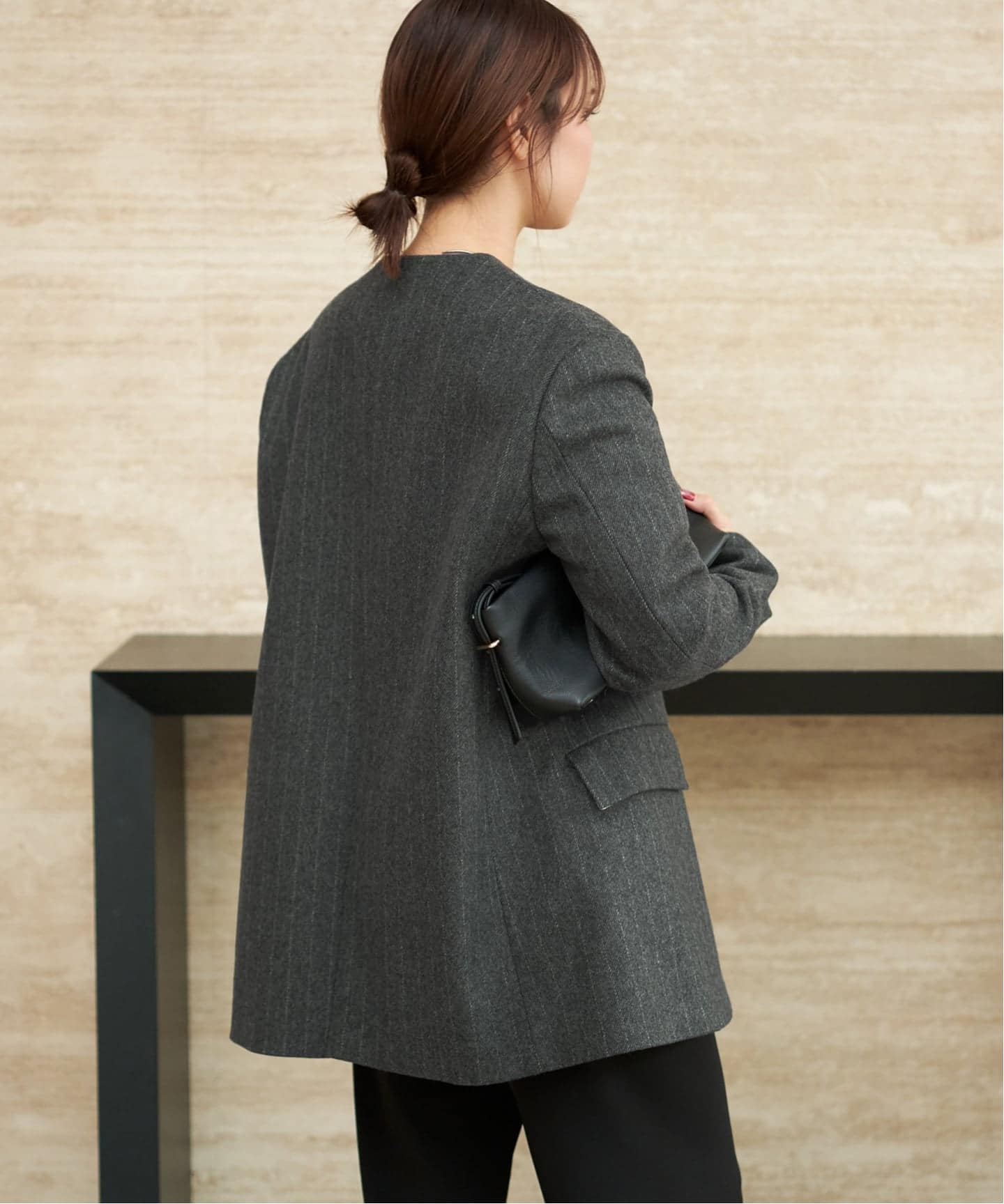 予約》R'IAM メルトンストライプ ジャケット（ノーカラー