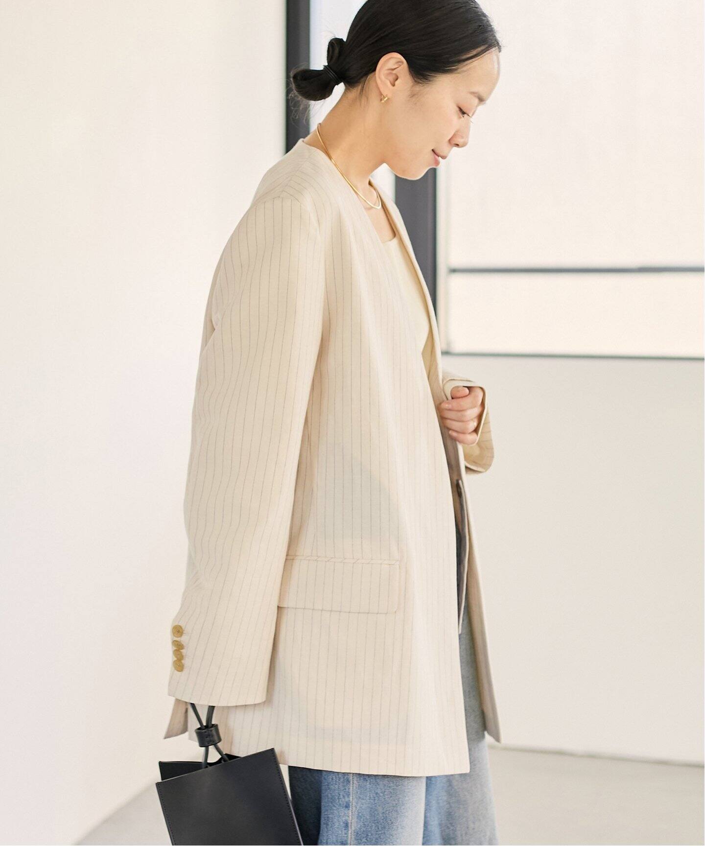 【未使用に近い】STRIPE SUMMER ジャケット　plage STRIPE SUMMER ジャケット（ノーカラージャケット）｜Plage