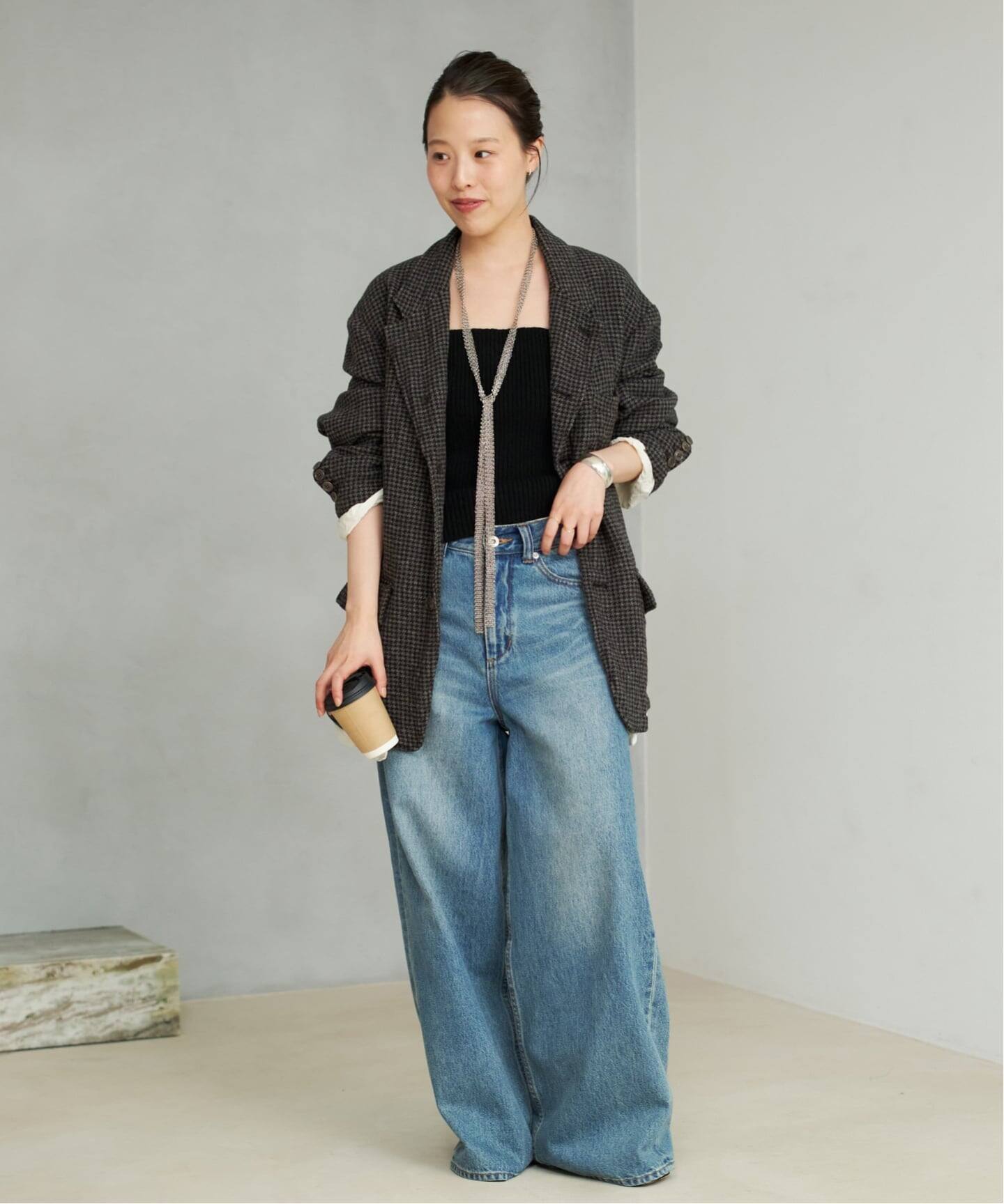 PLAGE ダークグレー チェック柄 テーラードジャケットJANE SMITH PLAGE ダークグレー チェック柄 テーラードジャケットJANE SMITH