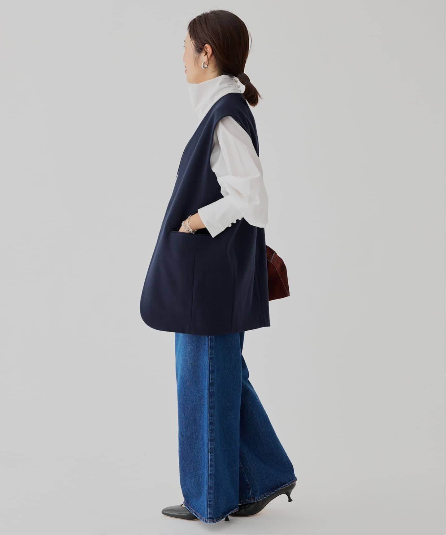 極美品♪ ヴェルメイユパーイエナ ノーカラー ベスト ジレ ダークグレー ヴェルメイユ パー イエナ VERMEIL par iena TRノーカラー