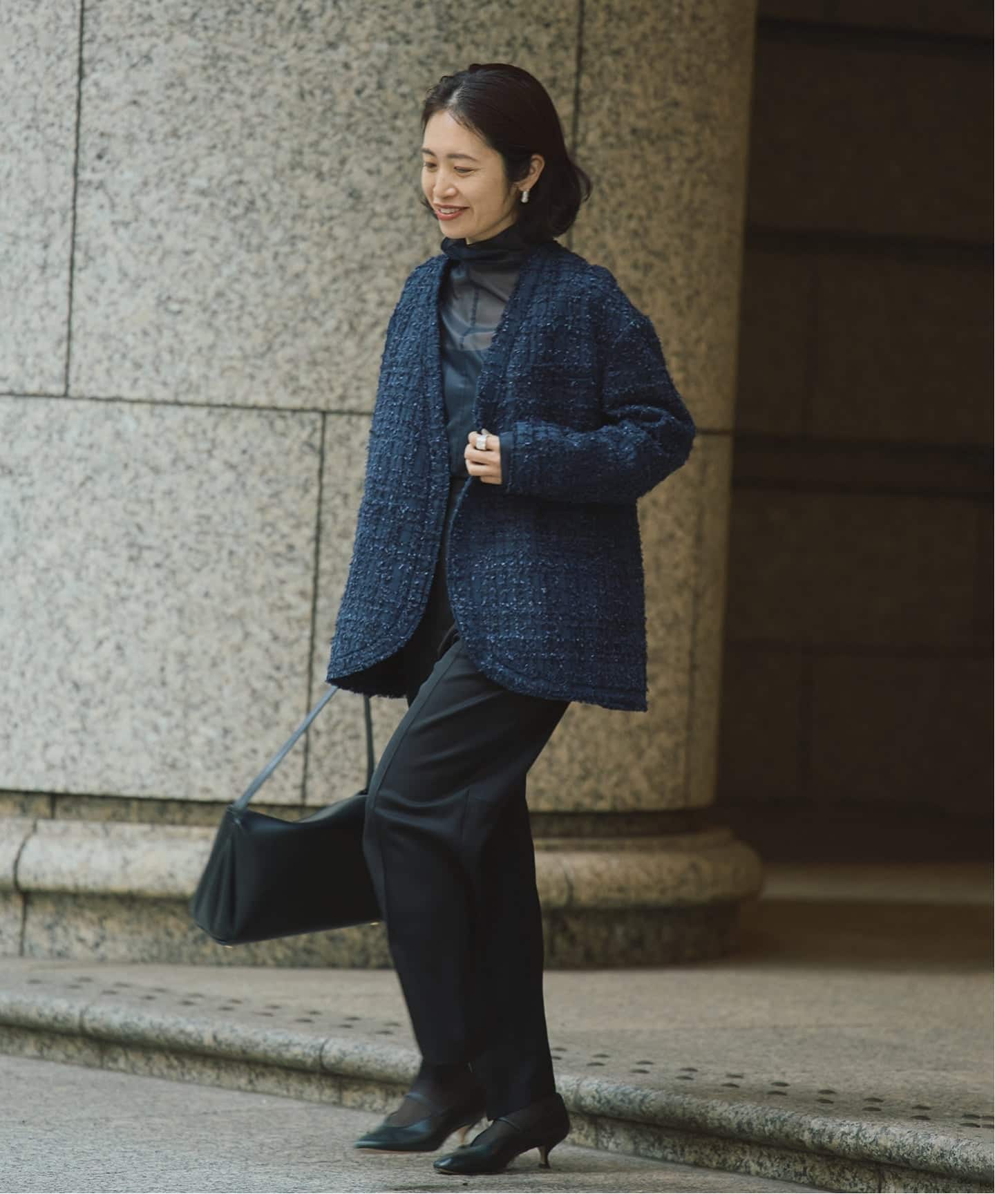 新品タグ付き✨2023年　IENA　ノーカラージャケット　洗える　ネイビー　38 tweedノーカラージャケット（ノーカラージャケット）｜VERMEIL par