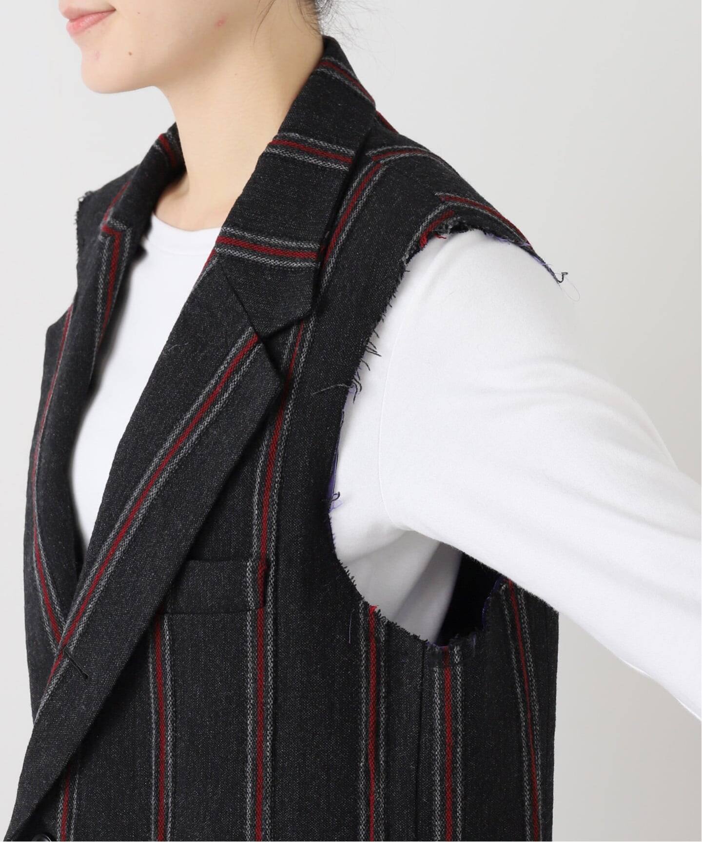 NEEDLES SLEEVELESS JACKET-STRIPE TWEED RW133：ジレ（ベスト