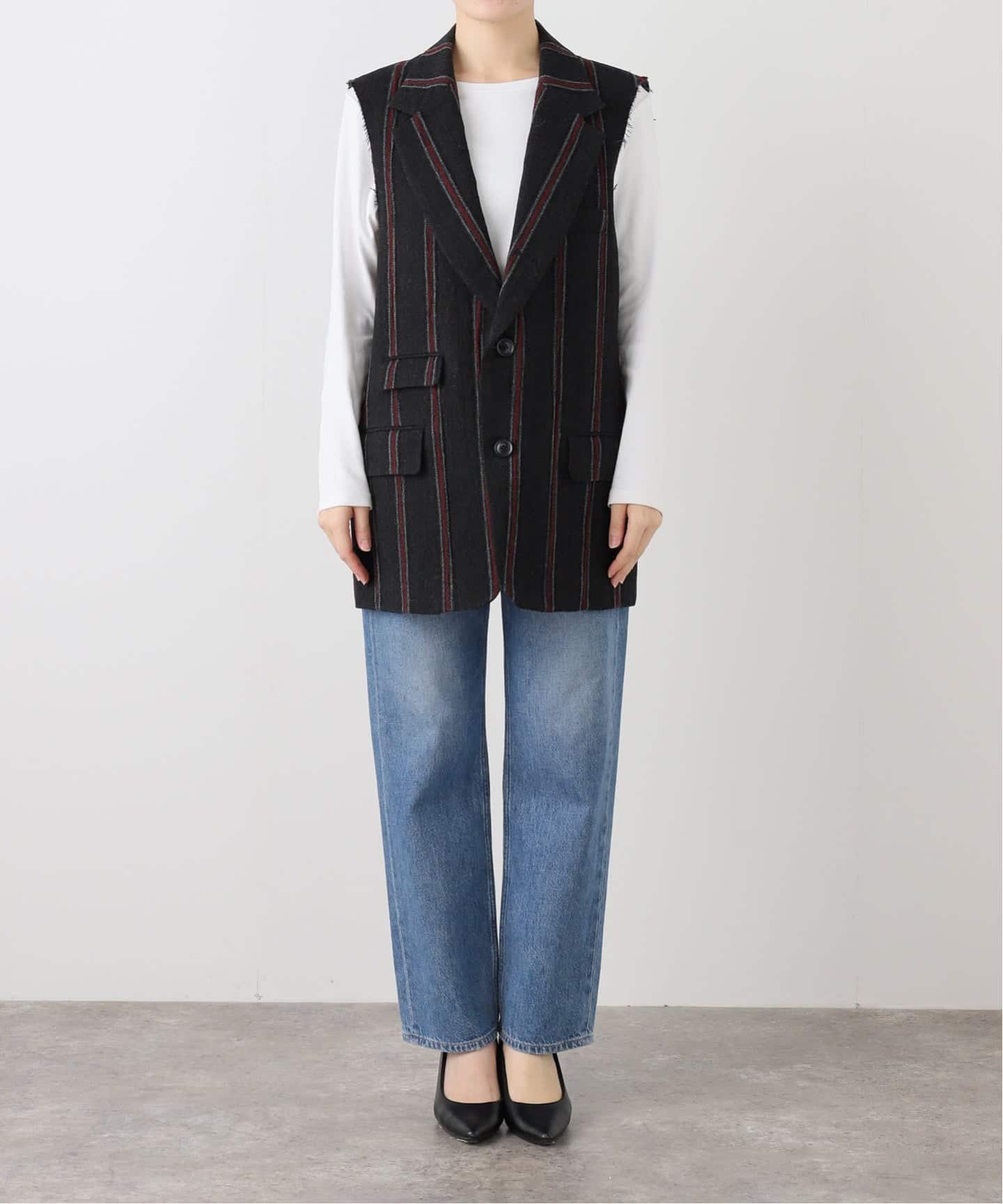 NEEDLES SLEEVELESS JACKET-STRIPE TWEED RW133：ジレ（ベスト