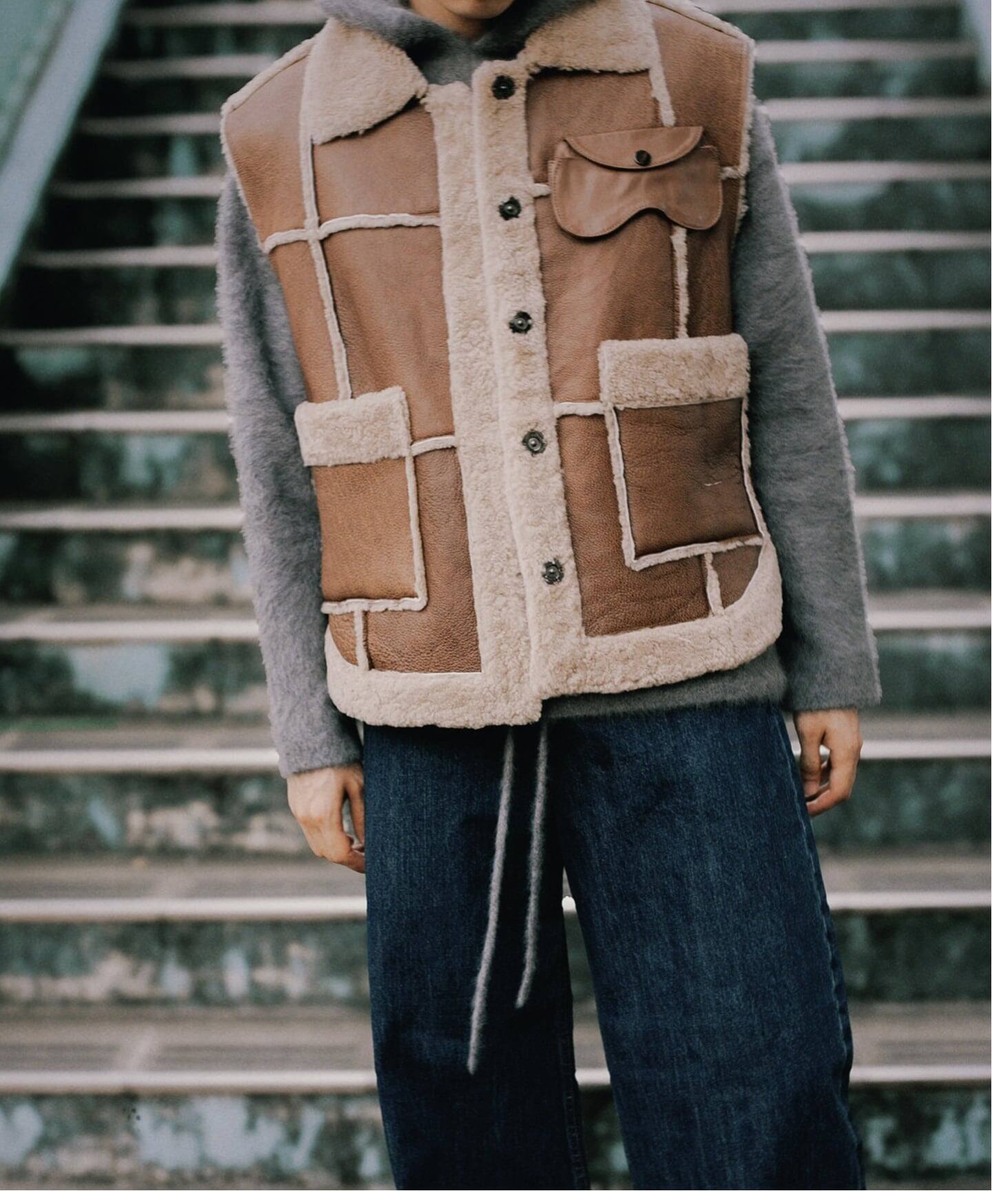 EREVAN/エレヴァン】 VESTE FUJI：ムートンベスト（ベスト）｜L 