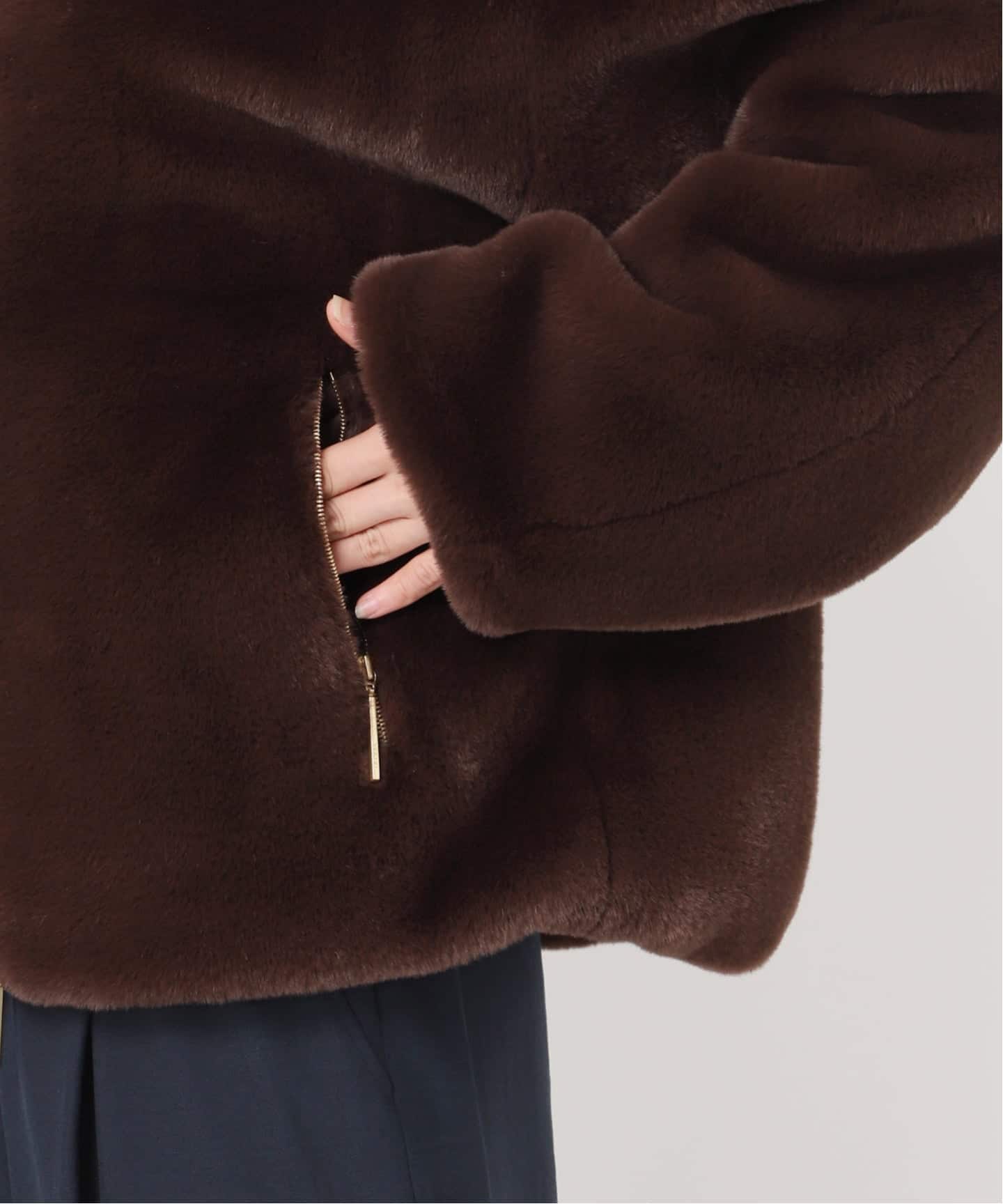 La TOTALITE◇ ステンカラーショートファーコート◇ブラウン36 La TOTALITE◇ ステンカラーショートファーコート◇ブラウン36