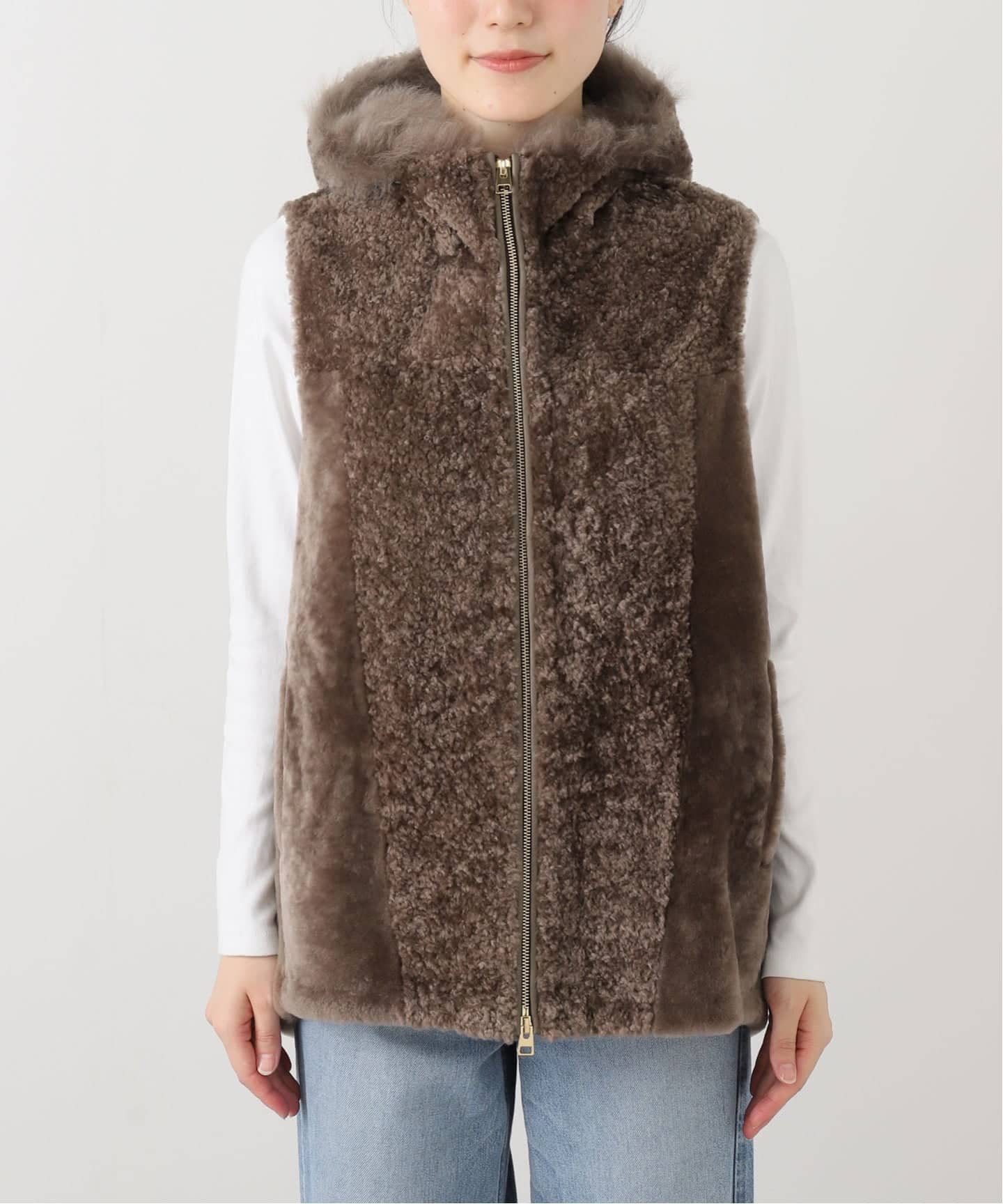 I74 L リサコンテ イタリア製 ムートン ベスト ブラウン レディース I74 L リサコンテ イタリア製 ムートン ベスト ブラウン レディース