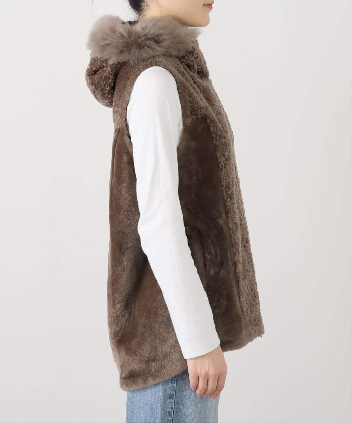 I74 L リサコンテ イタリア製 ムートン ベスト ブラウン レディース I74 L リサコンテ イタリア製 ムートン ベスト ブラウン レディース