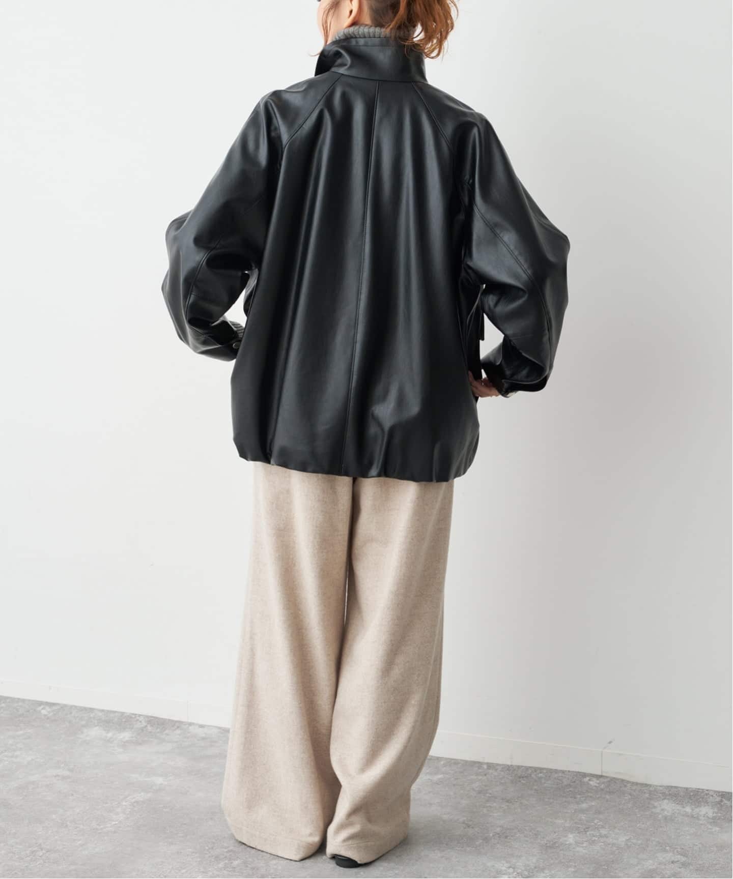 フェイクレザースタンドカラーブルゾン（レザージャケット）｜Spick