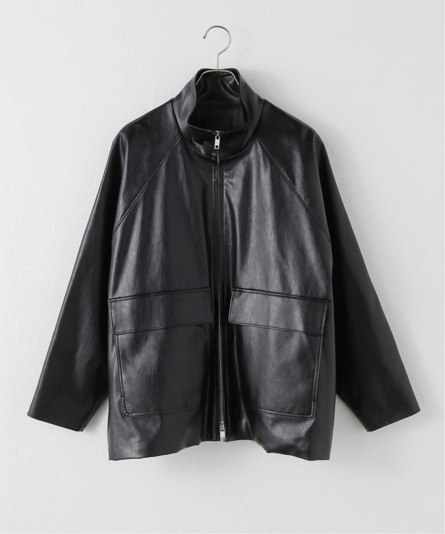 フェイクレザースタンドカラーブルゾン（レザージャケット）｜Spick