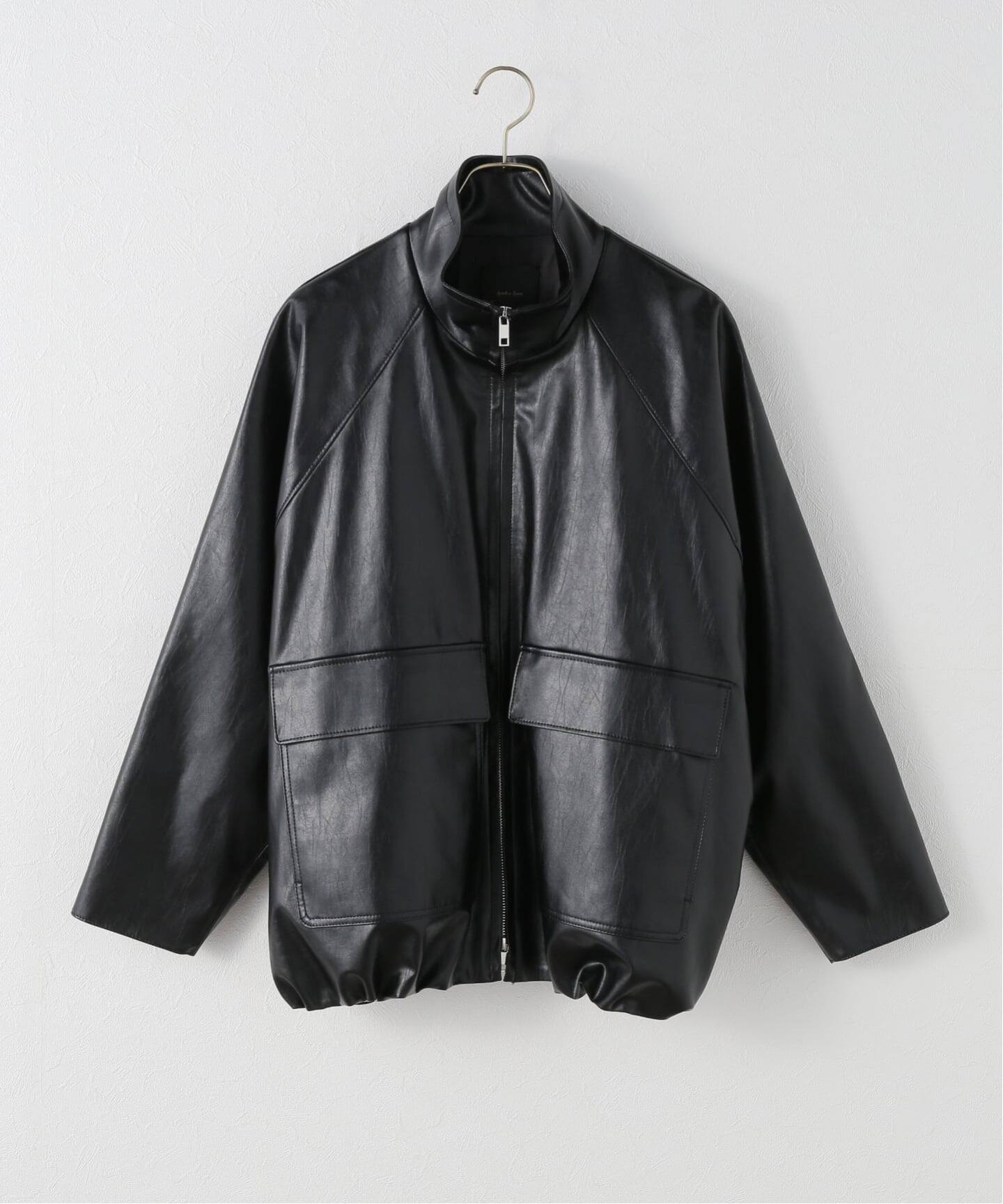 フェイクレザースタンドカラーブルゾン（レザージャケット）｜Spick