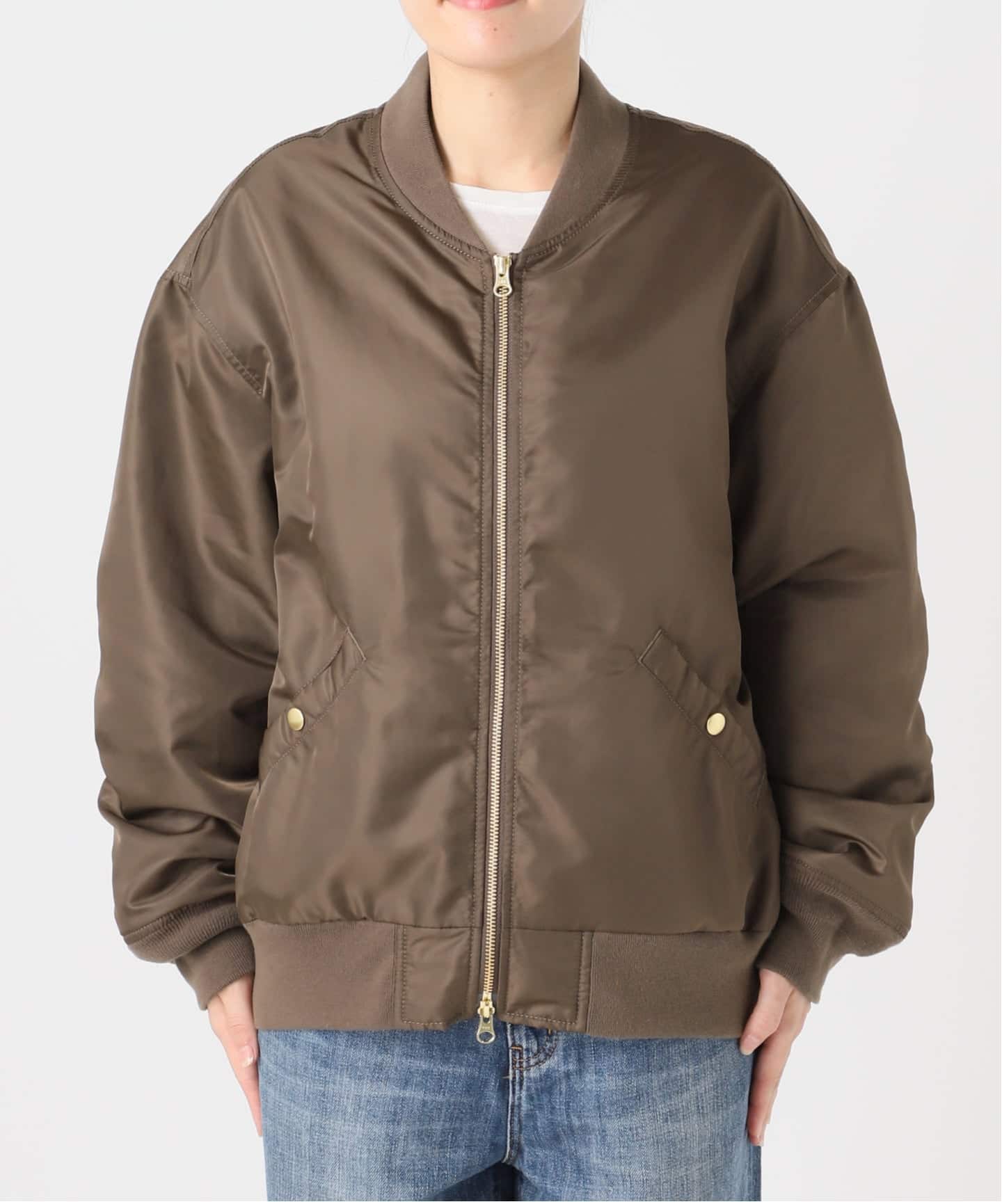 ミニタリーマキシロングコートカーキ ダブルジッパー ジャケット