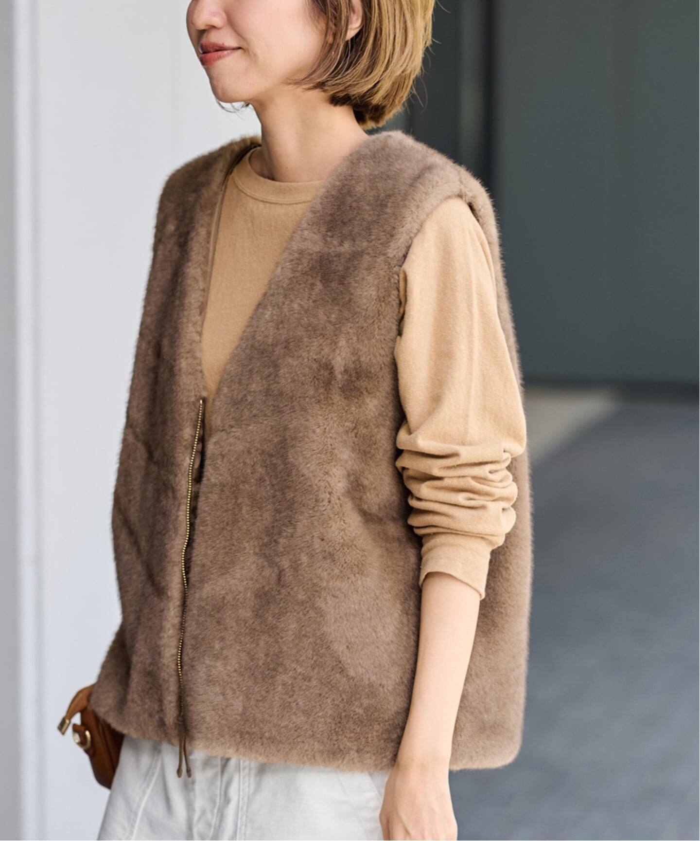 フレームワークフェイクファーベスト ベージュ フレームワーク FRAMeWORK ≪追加≫フェイクファーベスト （ベージュ A