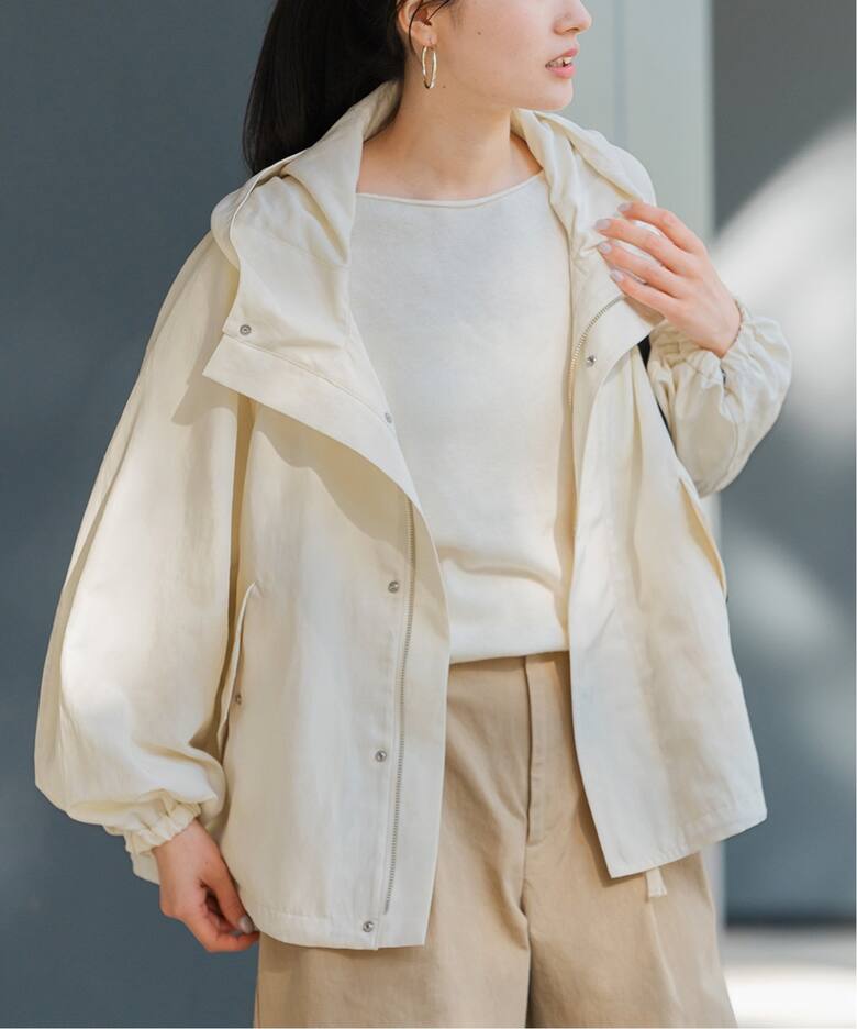 リネンPLタッサーフードショートブルゾン（マウンテンパーカー  