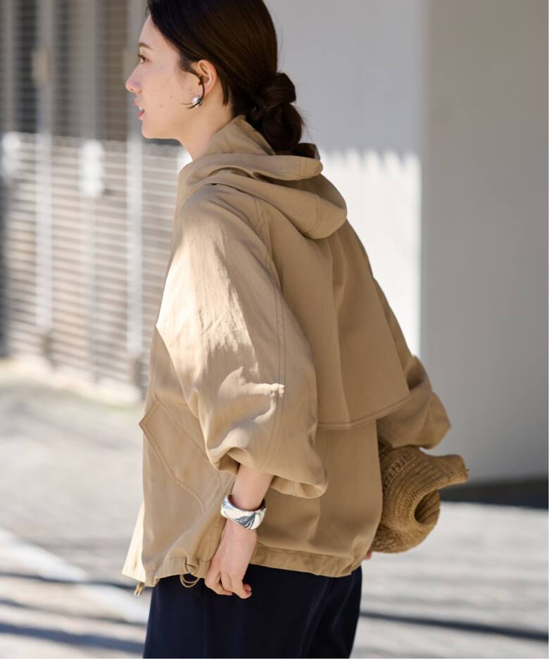 リネンPLタッサーフードショートブルゾン（マウンテンパーカー  