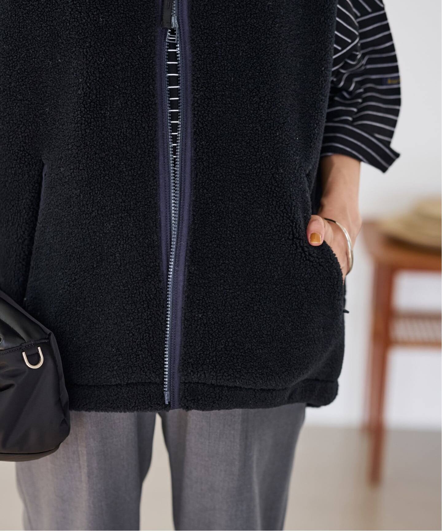 【未使用に近い】FRAMeWORK ボアベスト黒 FRAMeWORK - フレームワーク Framework ボアベスト ジップアップ 黒