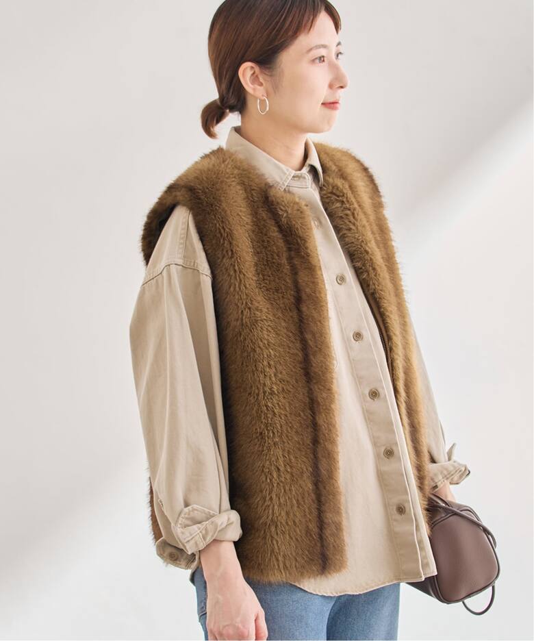 ANDREA&Co. フェイクファーライダースベスト フェイクファーベスト 