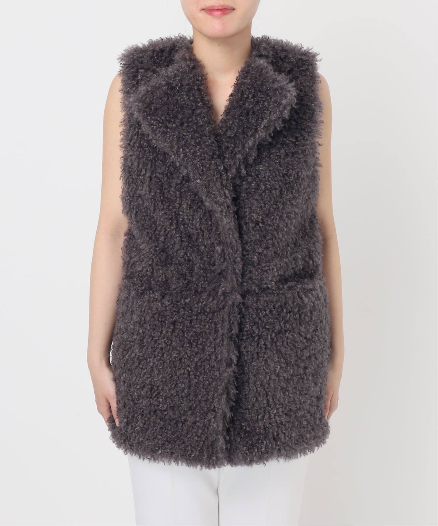 新品未使用　NOBLE エコファーロングベスト　グレー ノーブル NOBLE エコファーロングベスト （グレー