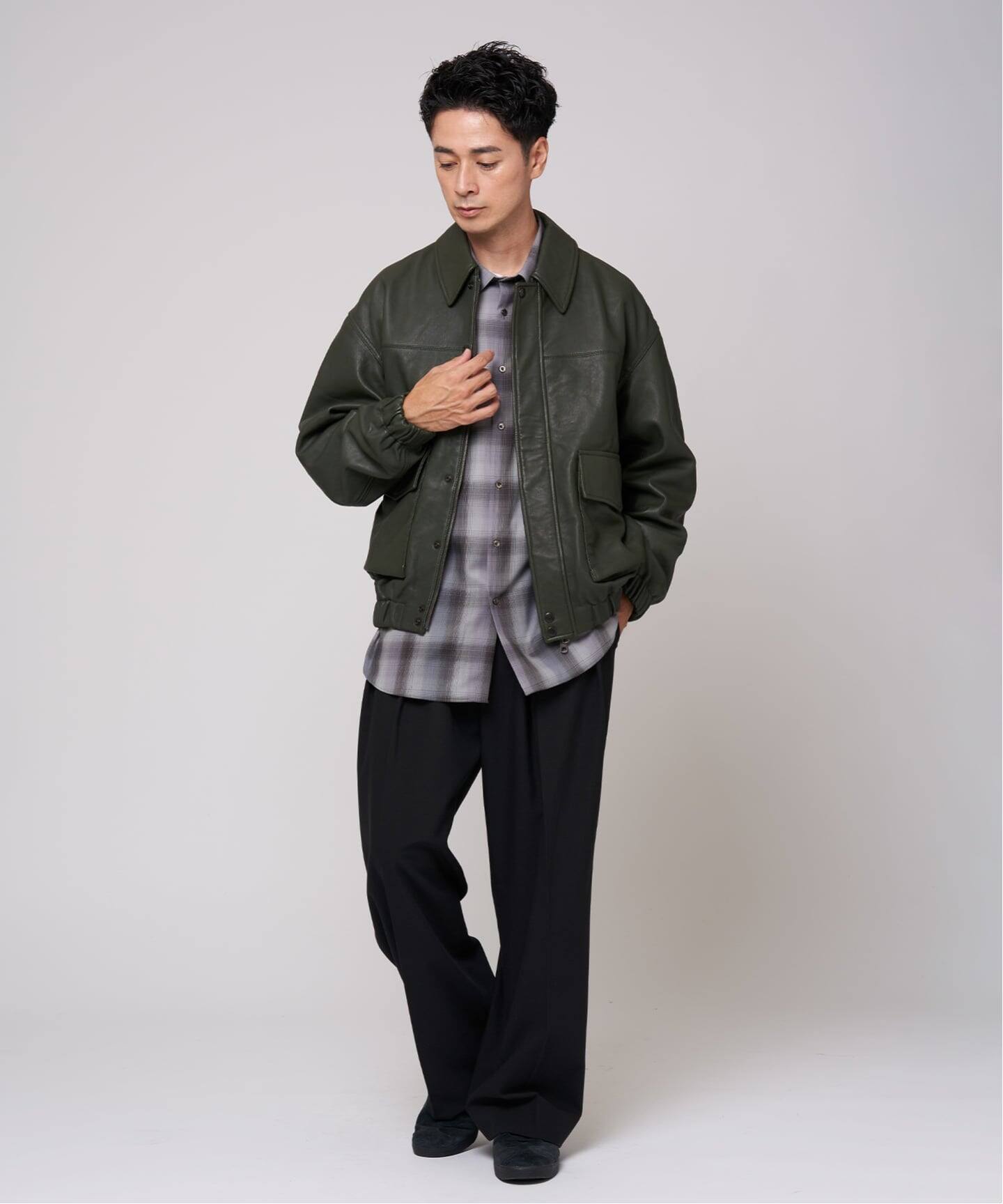 新品★EDIFICE★A2レザーショートブルゾン★S エディフィス EDIFICE A2 レザーショートブルゾン （ブラック