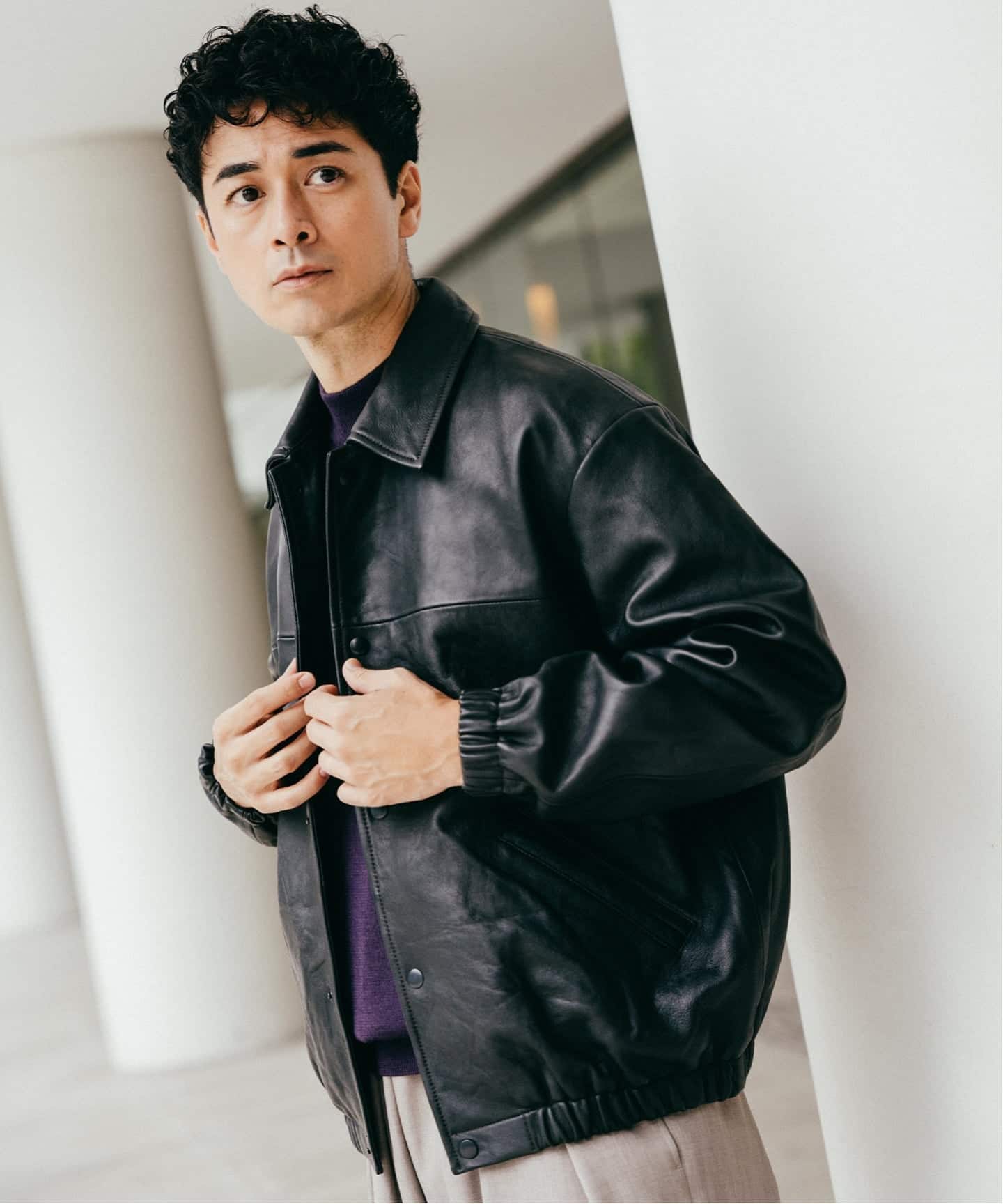 EDIFICE ラムレザージャケット スナップボタン EDIFICE ラムレザージャケット スナップボタン