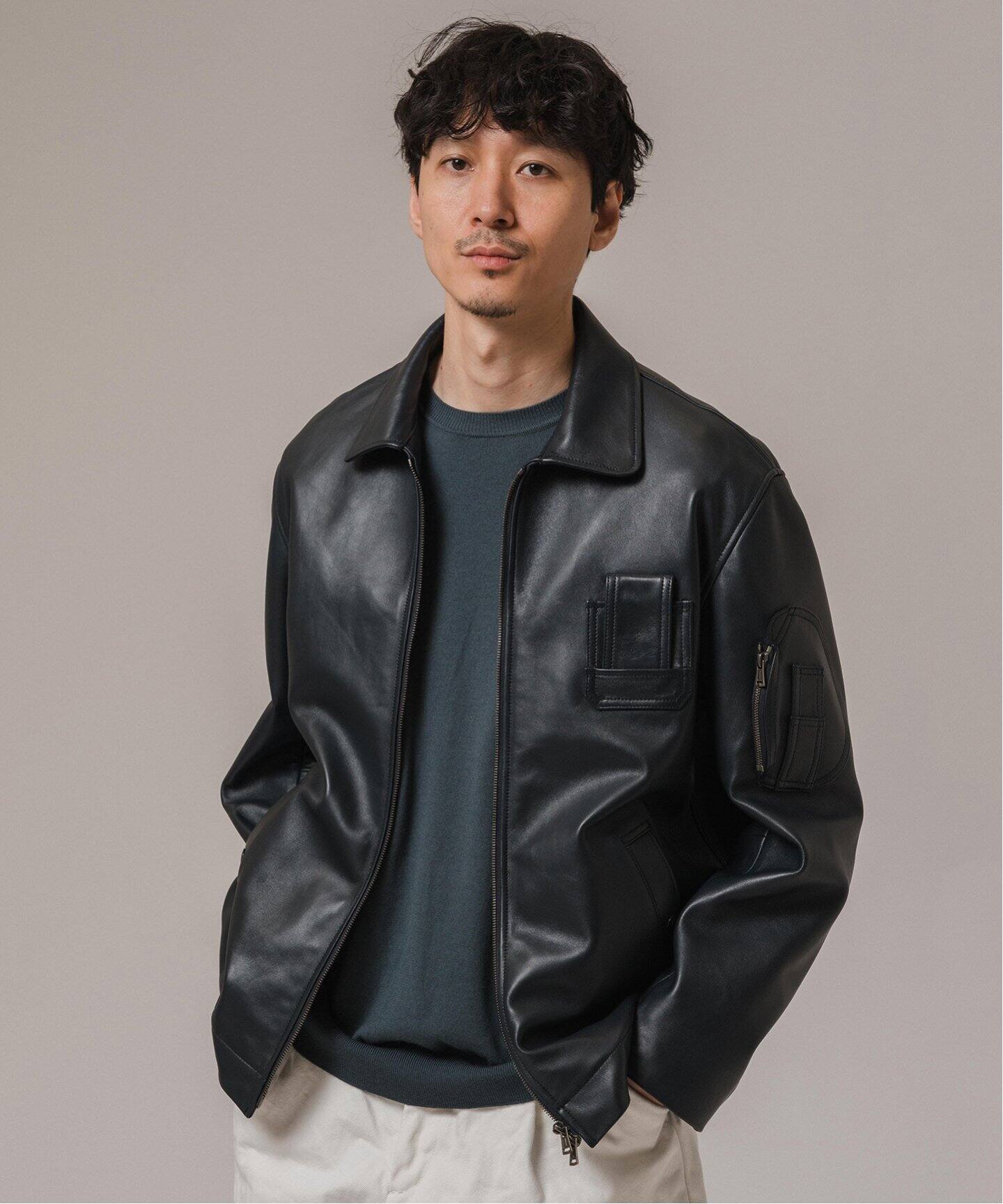 ETS.MATERIAUX(マテリオ) ラムレザー フレンチパイロットジャケット  