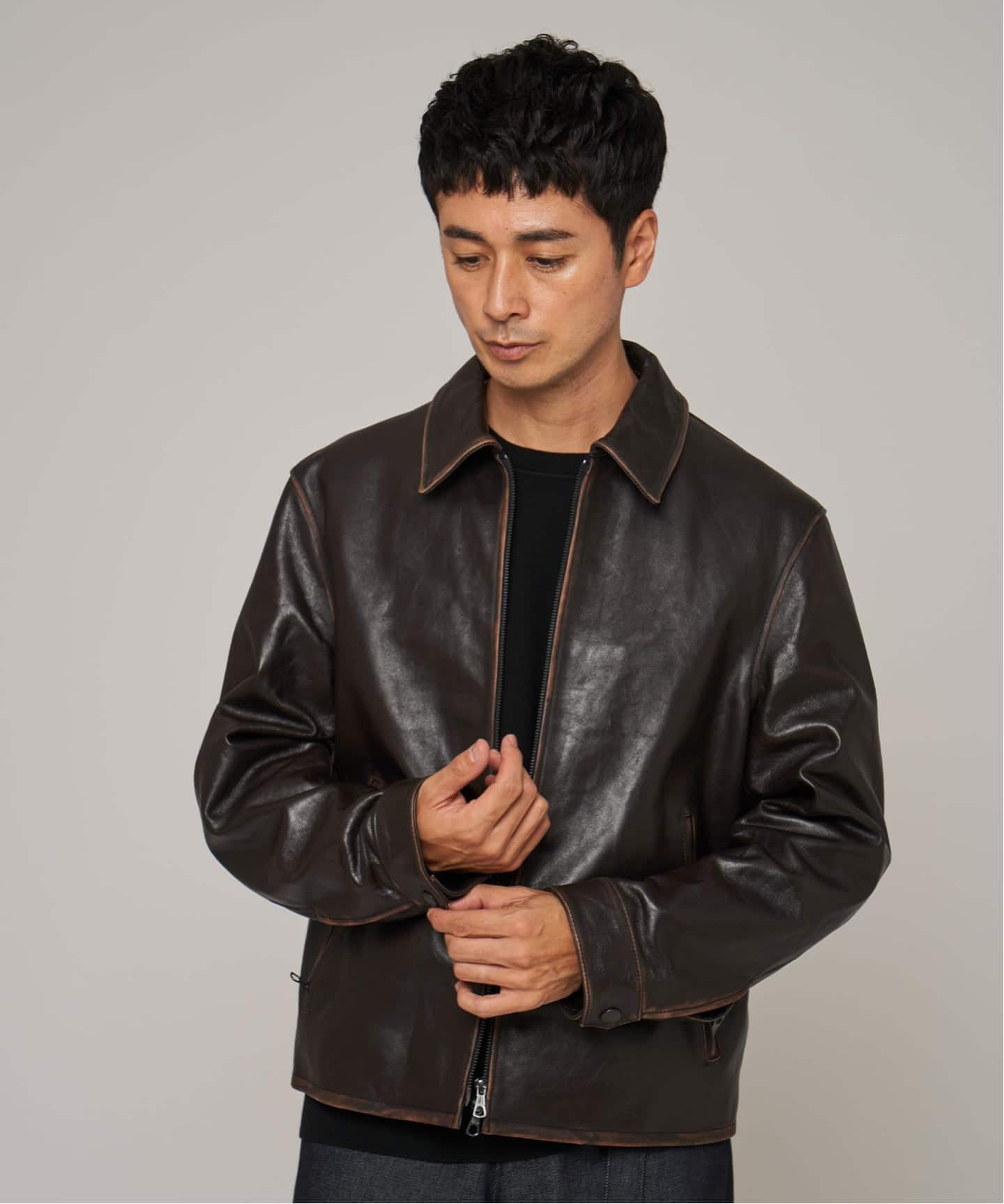 ラムレザー フレンチアンティーク ライダースジャケット（レザー
