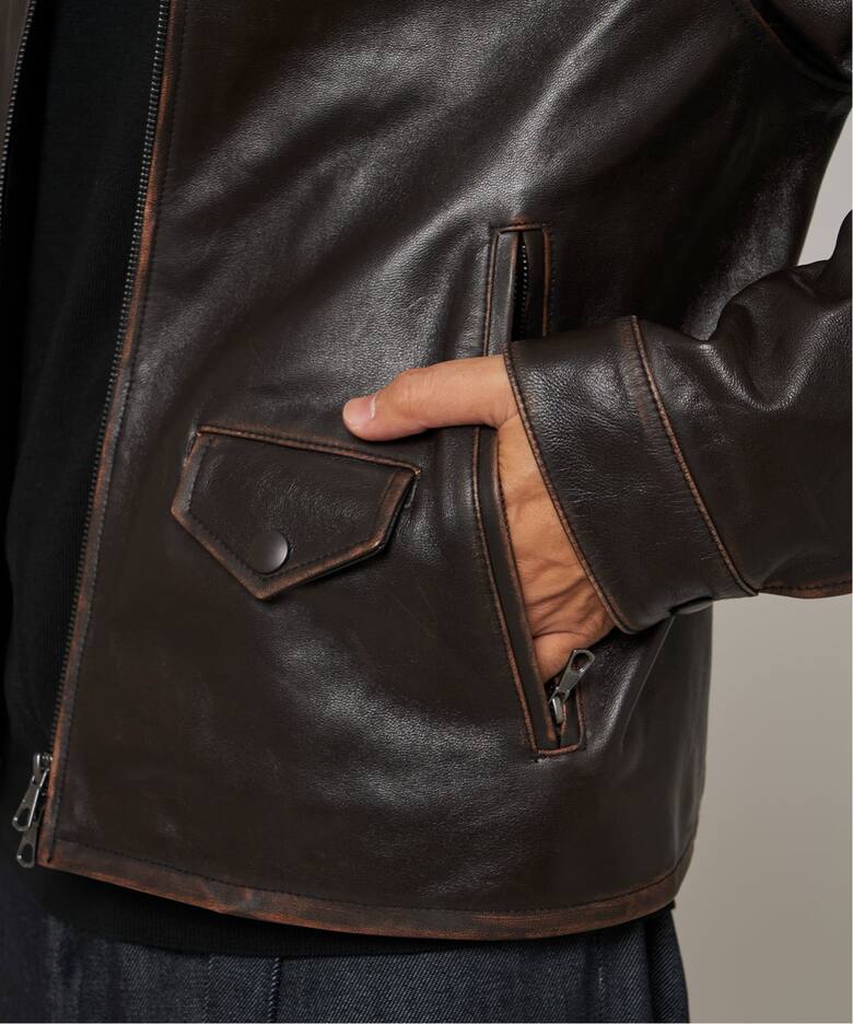 ラムレザー フレンチアンティーク ライダースジャケット（レザー 