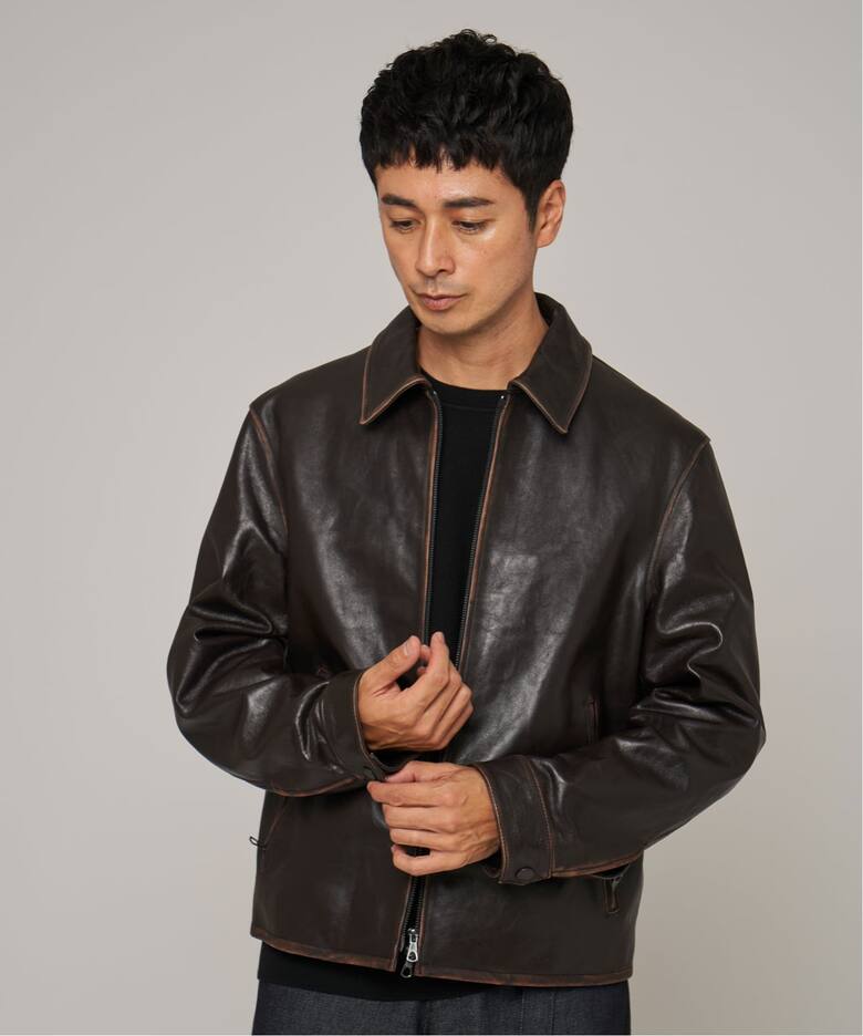 ラムレザー フレンチアンティーク ライダースジャケット（レザー 