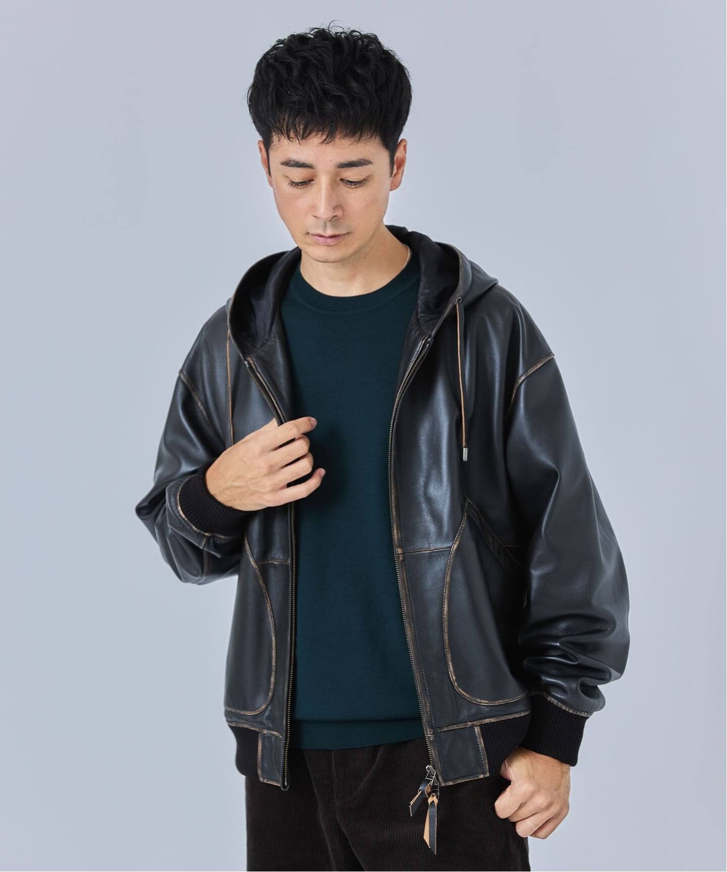 CCU(シーシーユー) 別注 Rub Skin パーカー（レザージャケット