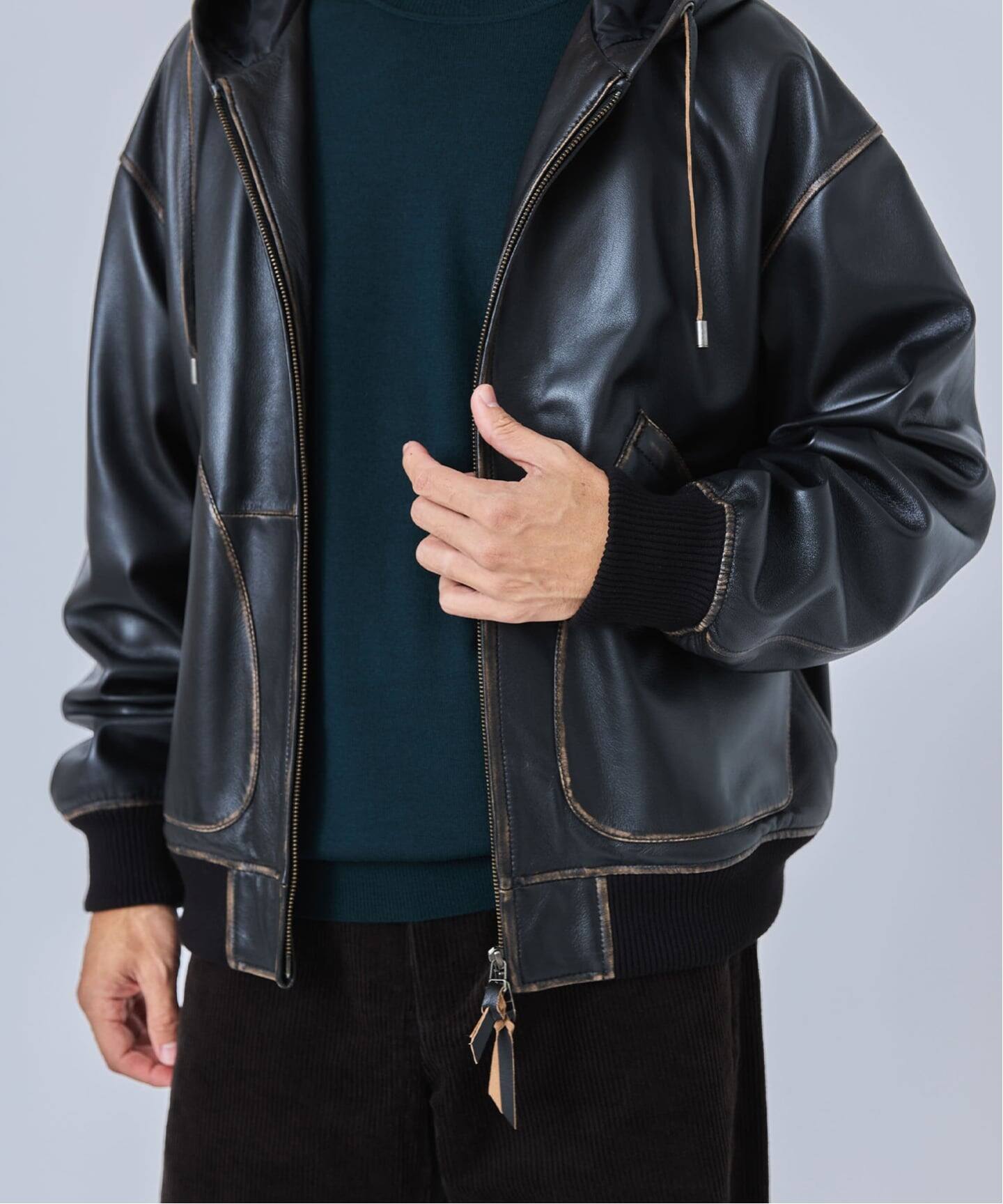 CCU(シーシーユー) 別注 Rub Skin パーカー（レザージャケット