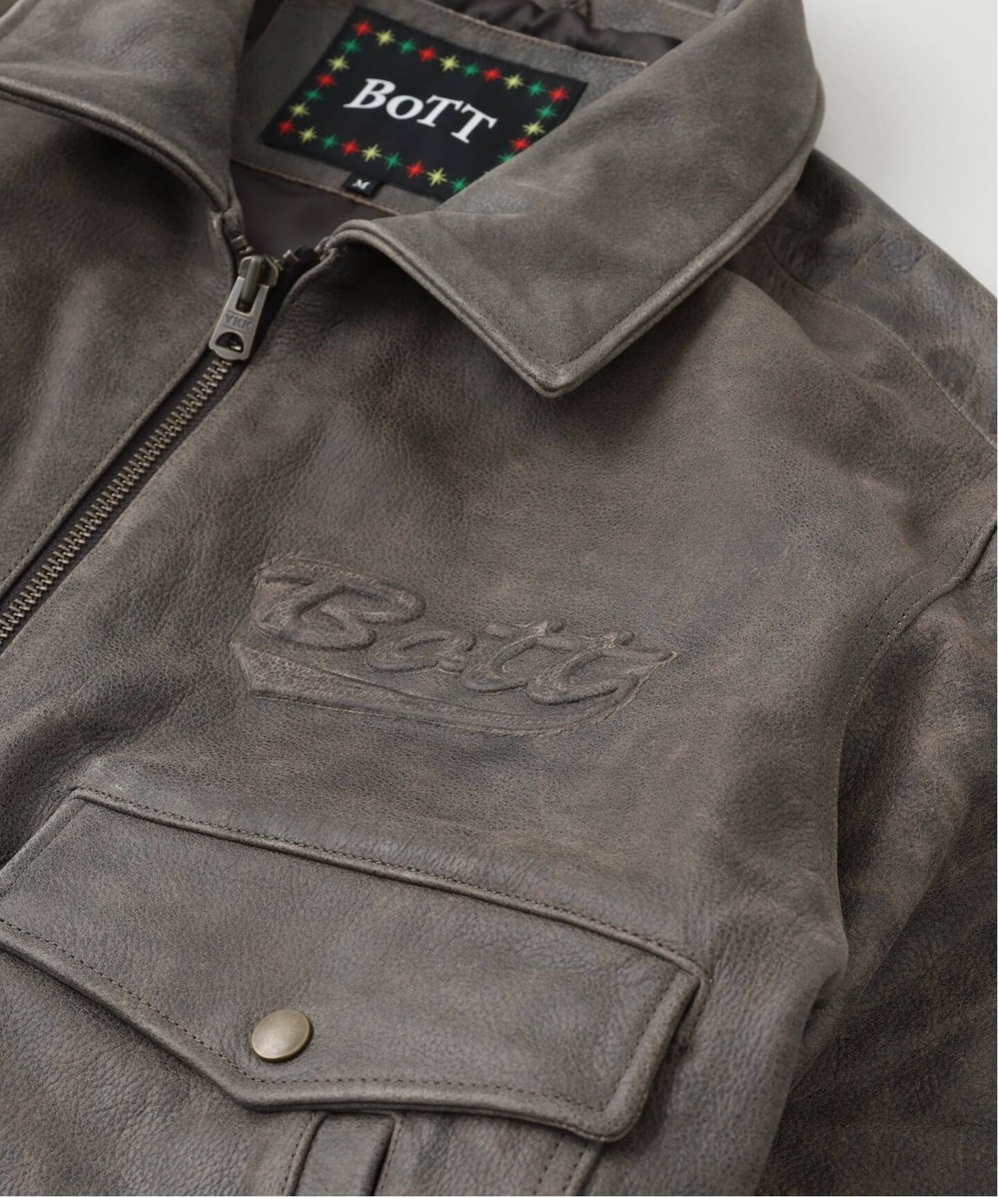 ジャケット・アウター BoTT Script Logo Cracked Leather Jacket BoTT / ボット SCRIPT LOGO CRACKED LEATHER JACKET（レザージャケット