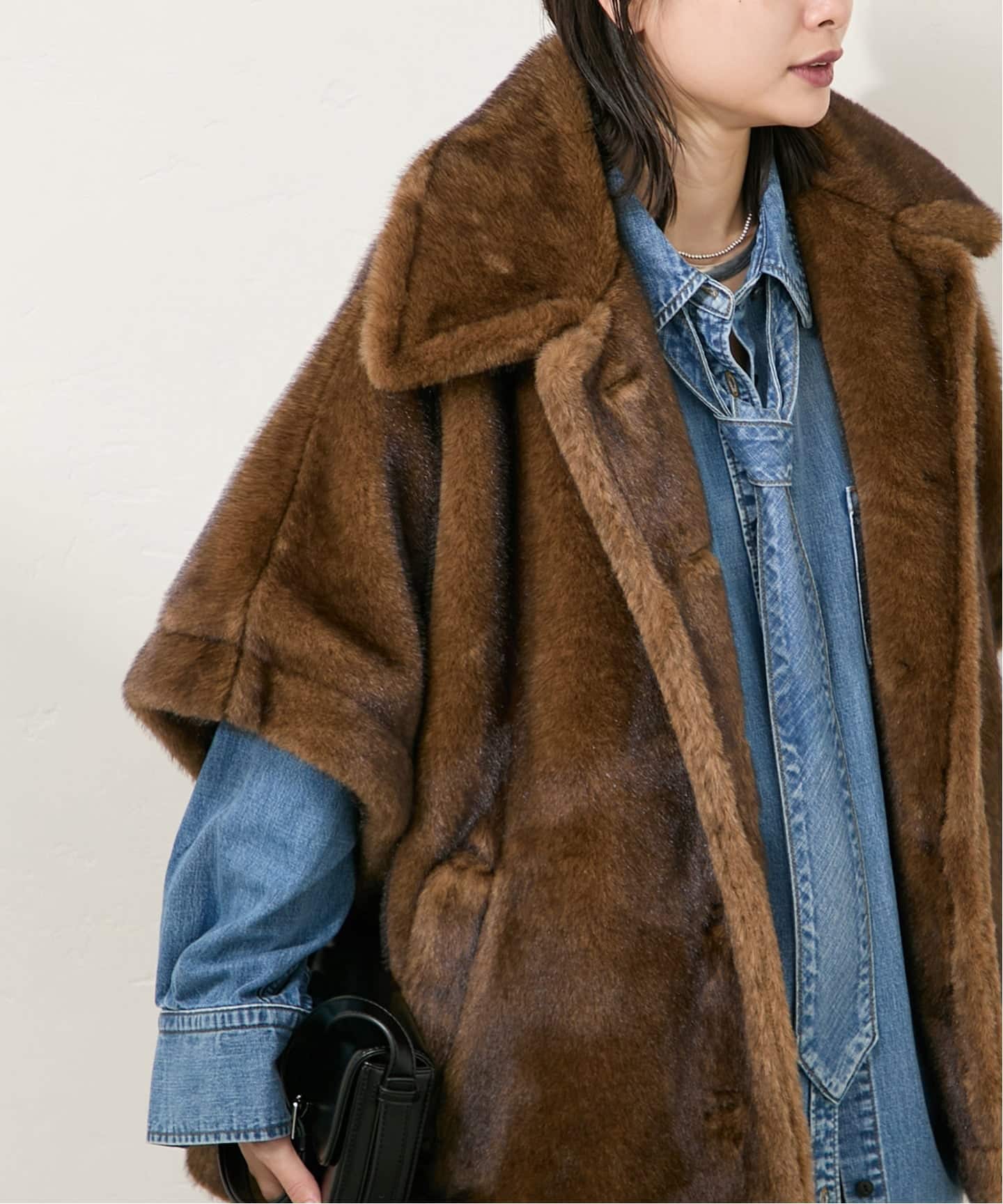 羊本革 ブラウン ポンチョスタイル アウター 羊本革 ブラウン ポンチョスタイル アウター