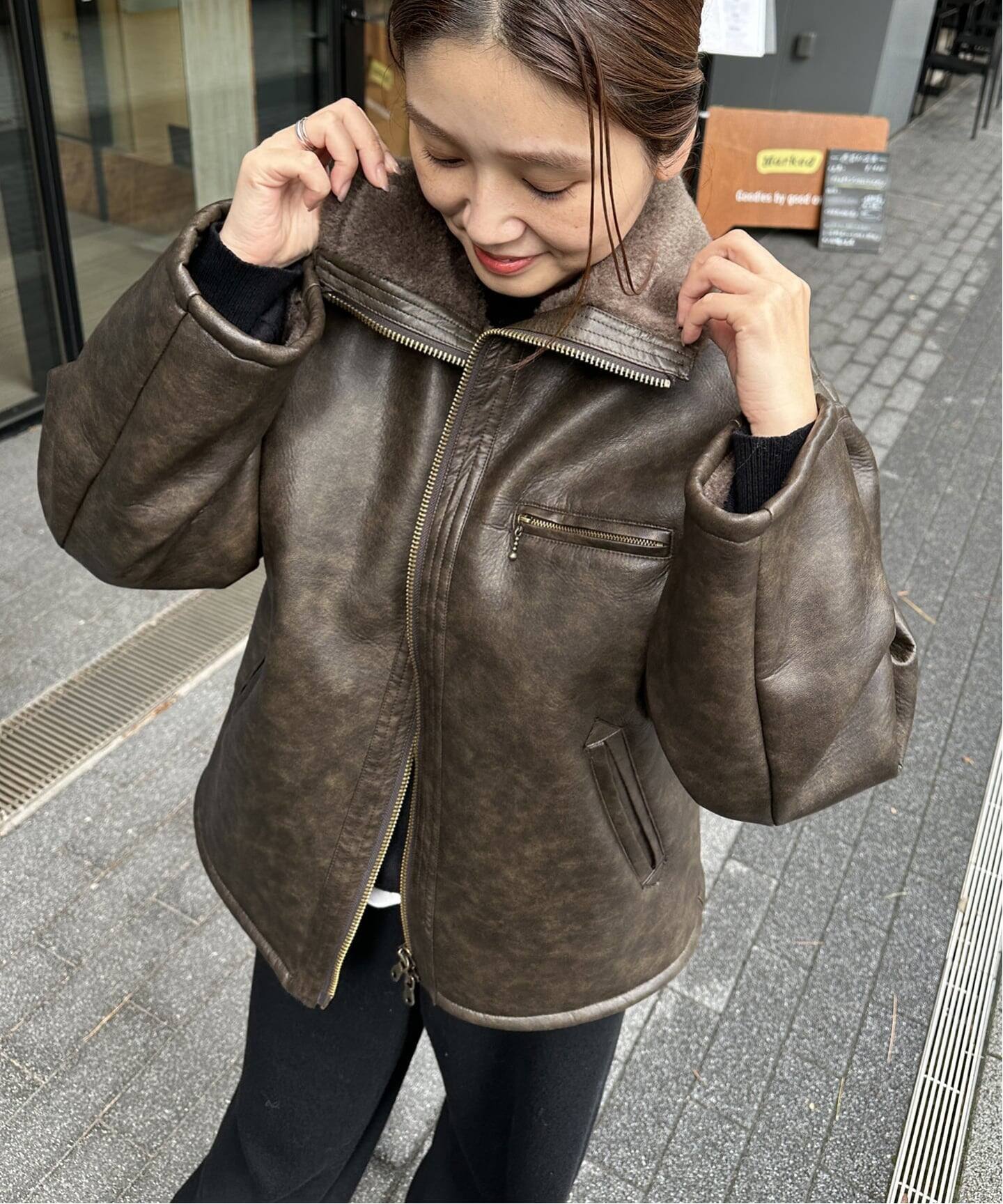 JOURNAL STANDARD　フェイクレザーボアブルゾンB3 美品 WEB限定追加予約》フェイクレザーボアブルゾン（レザー