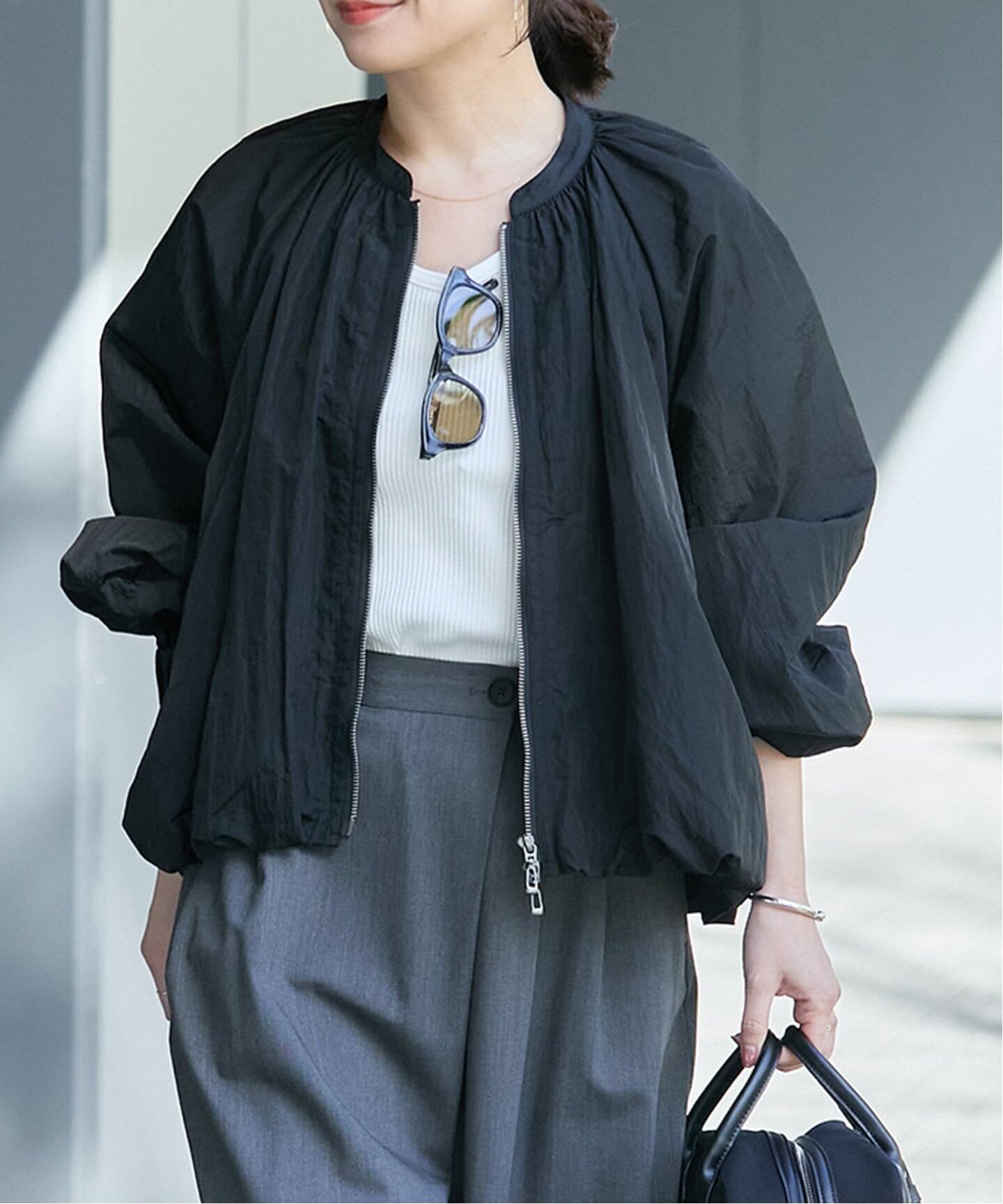 【今季商品・美品】yuni ナイロン バルーンスリーブ ブルゾン(現物写真追加) 追加》ワッシャーナイロンギャザーブルゾン（その他ブルゾン／アウター