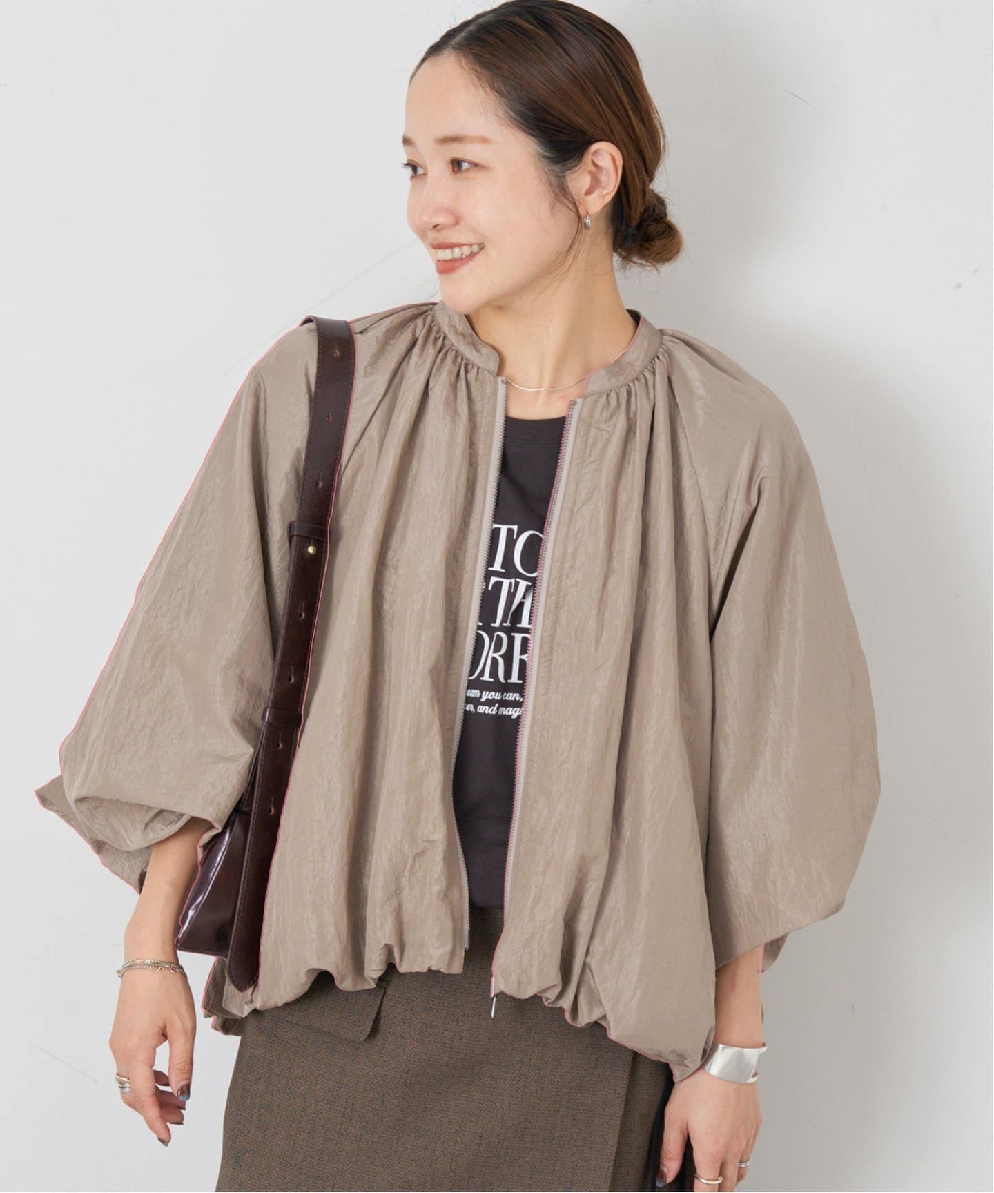 【今季商品・美品】yuni ナイロン バルーンスリーブ ブルゾン(現物写真追加) 追加》ワッシャーナイロンギャザーブルゾン（その他ブルゾン