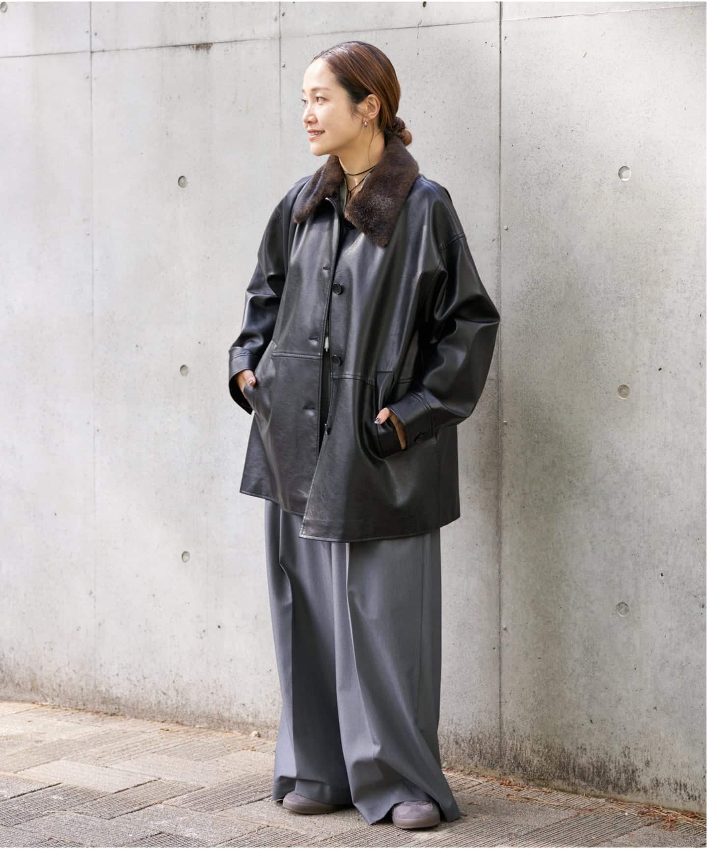 追加予約2》ウォッシャブルフェイクレザーファー襟付