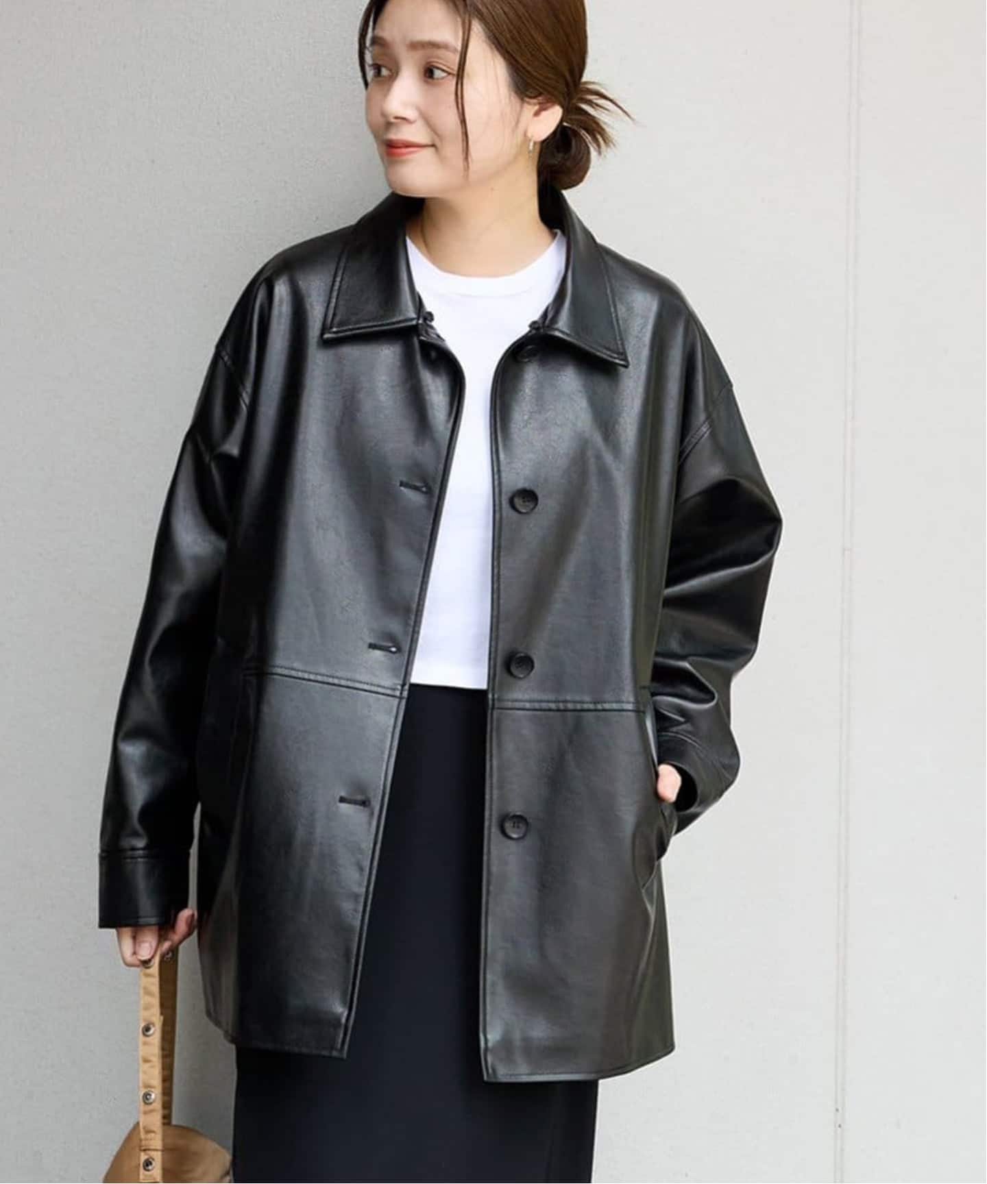 追加予約2》ウォッシャブルフェイクレザーファー襟付