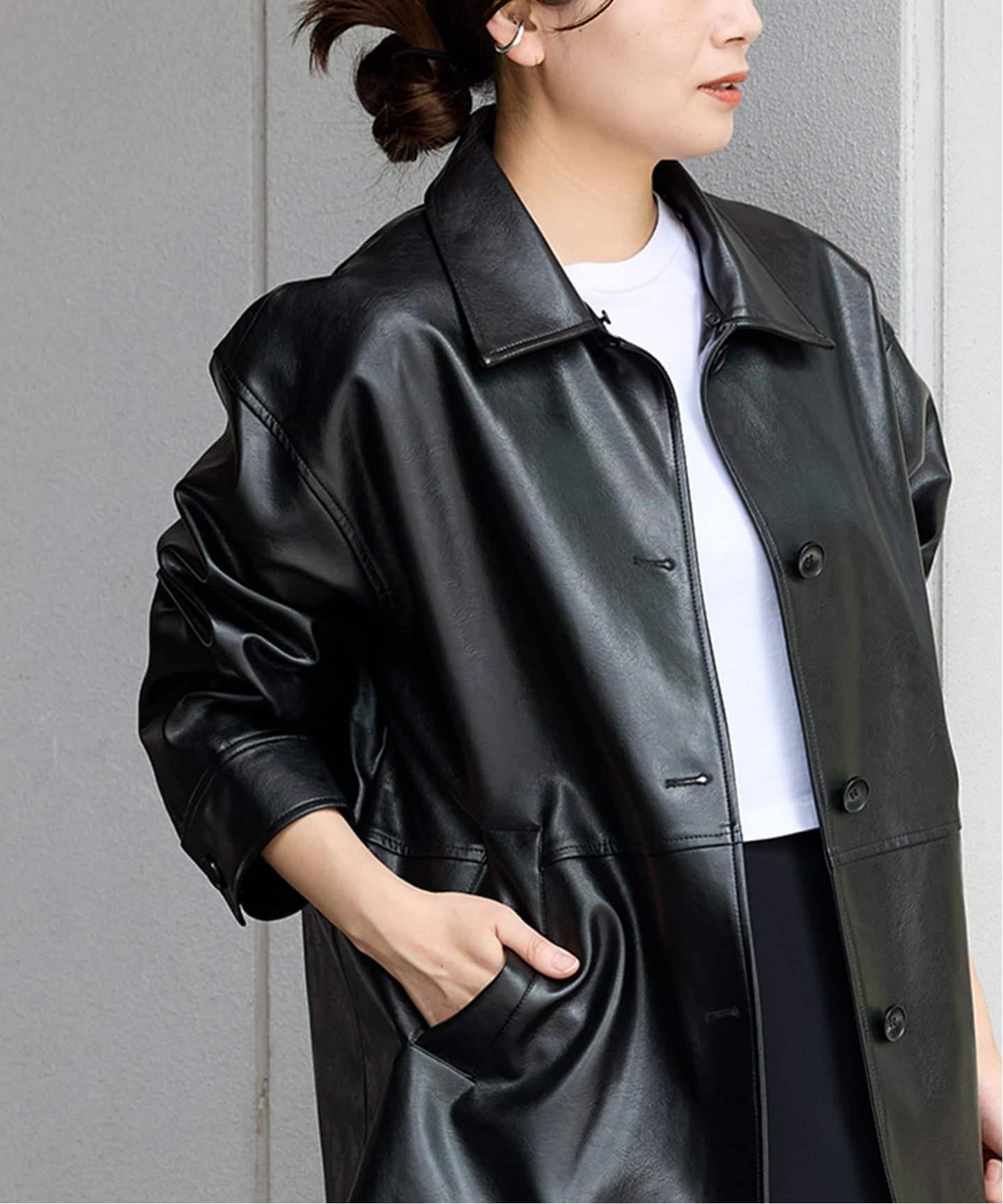 追加予約2》ウォッシャブルフェイクレザーファー襟付